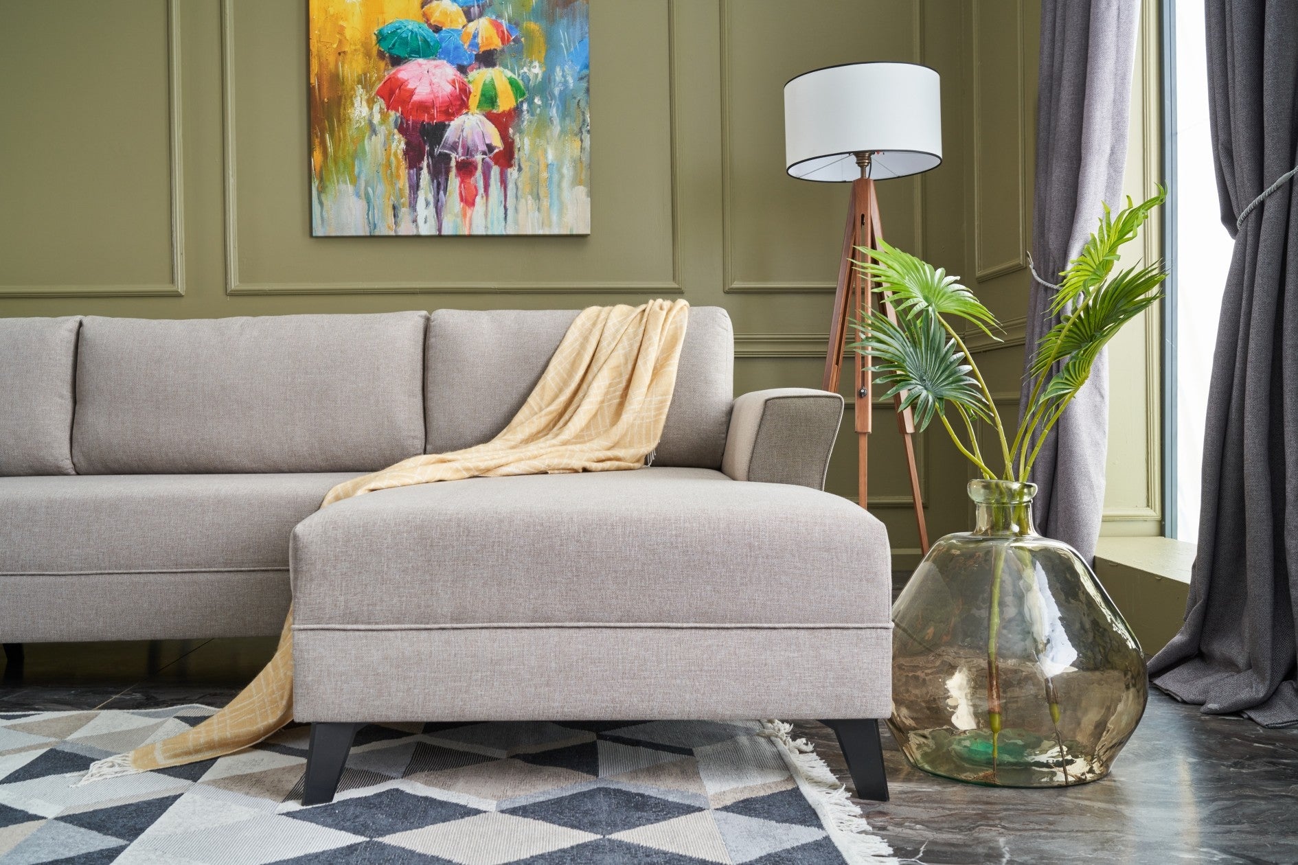 Sofá-cama de canto moderno, creme, 300 cm | Estrutura de madeira de abeto, 50% poliéster/linho, espuma 28 DNS, tecido fácil de limpar | Elegante e funcional para qualquer espaço