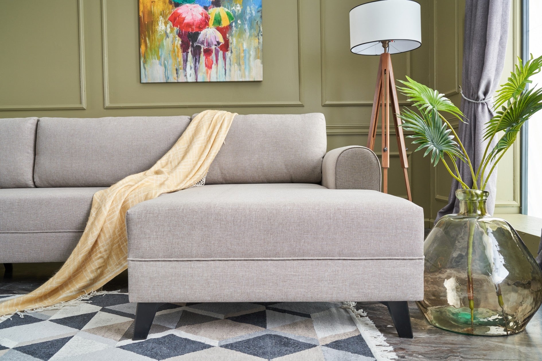 Sofá-cama de canto moderno, creme, 300 cm | Estrutura de madeira de abeto, 50% poliéster/linho, espuma 28 DNS, tecido fácil de limpar | Elegante e funcional para qualquer espaço