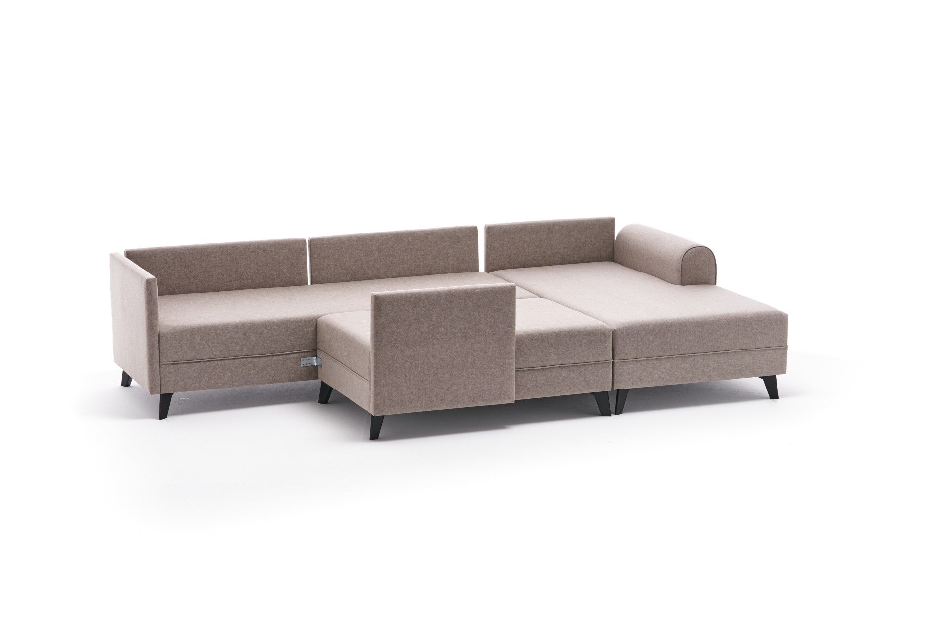 Sofá-cama de canto moderno, creme, 300 cm | Estrutura de madeira de abeto, 50% poliéster/linho, espuma 28 DNS, tecido fácil de limpar | Elegante e funcional para qualquer espaço