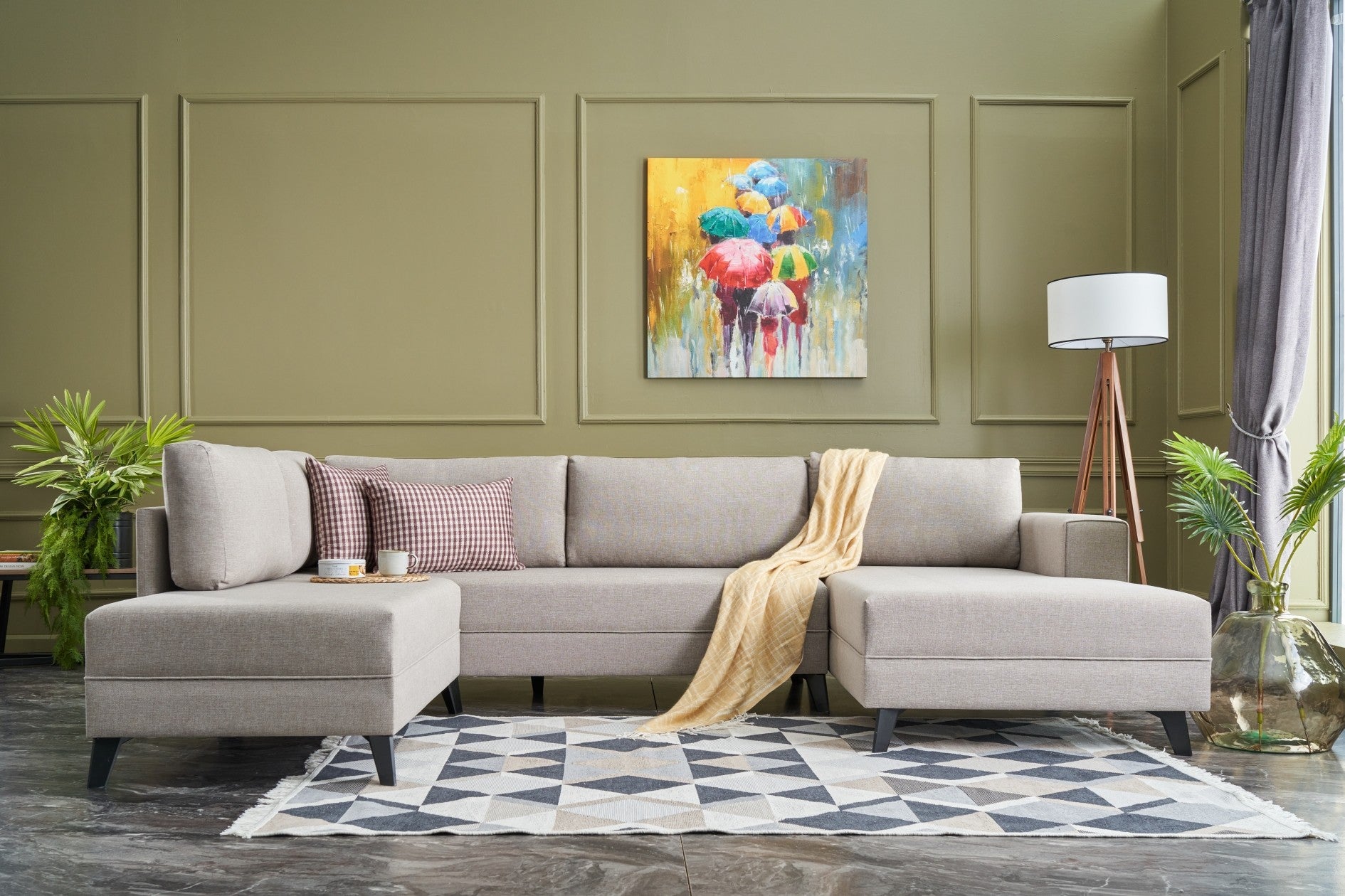 Sofá-cama de canto moderno, creme, 300 cm | Estrutura de madeira de abeto, 50% poliéster/linho, espuma 28 DNS, tecido fácil de limpar | Elegante e funcional para qualquer espaço