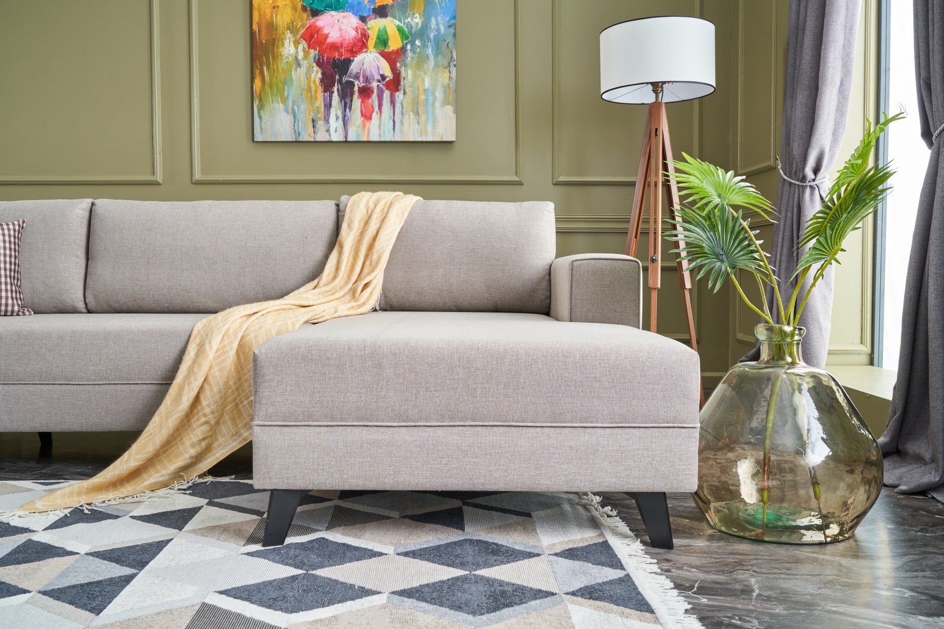 Sofá-cama de canto moderno, creme, 300 cm | Estrutura de madeira de abeto, 50% poliéster/linho, espuma 28 DNS, tecido fácil de limpar | Elegante e funcional para qualquer espaço