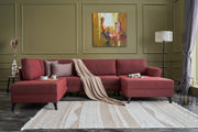 Sofá-cama de canto vermelho Claret, 300 cm | Estrutura de madeira FIR, tecido 50% poliéster/linho, fácil de limpar | Espuma 28 DNS, design industrial moderno, perfeito para espaços de convivência