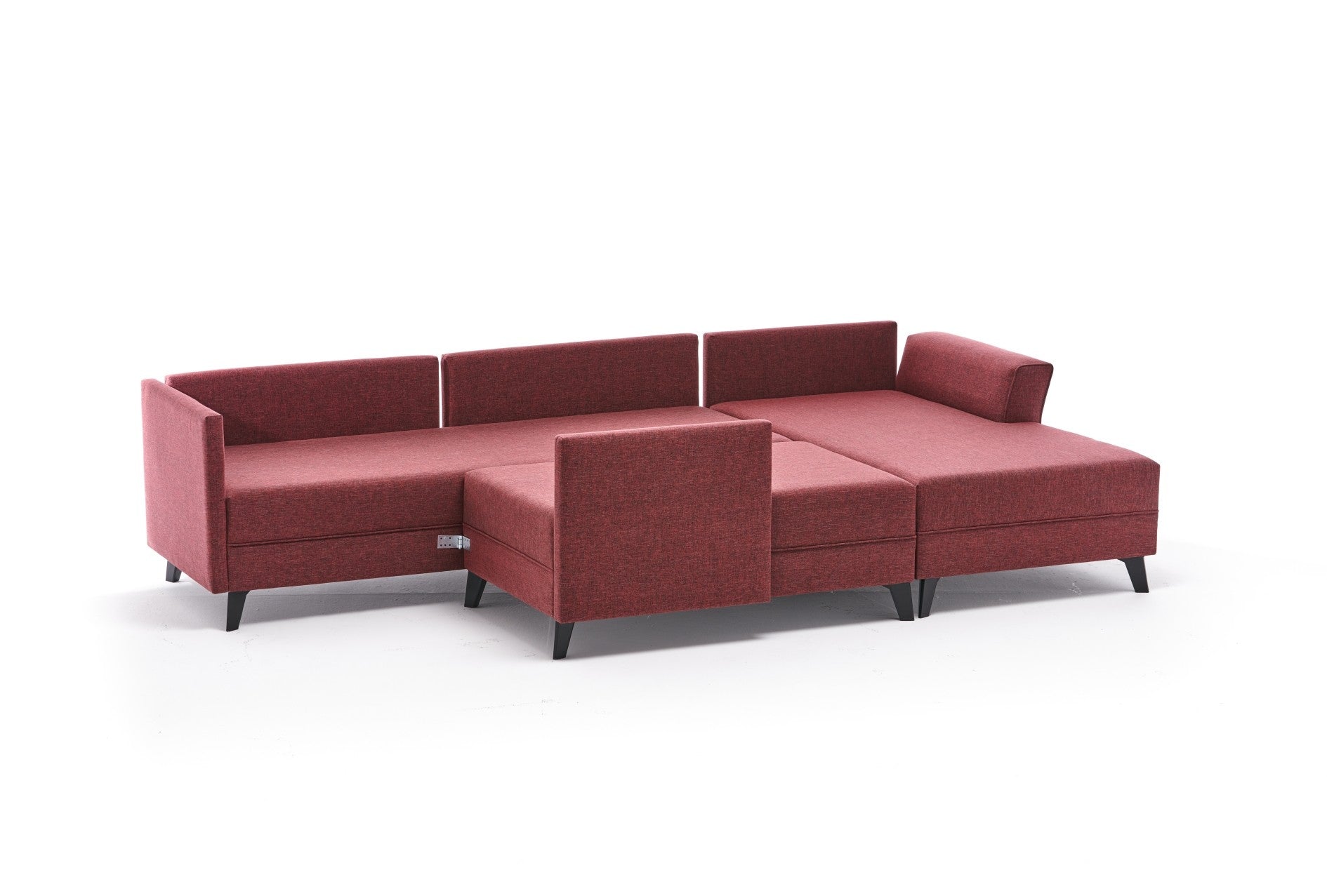 Sofá-cama de canto vermelho Claret, 300 cm | Estrutura de madeira FIR, tecido 50% poliéster/linho, fácil de limpar | Espuma 28 DNS, design industrial moderno, perfeito para espaços de convivência