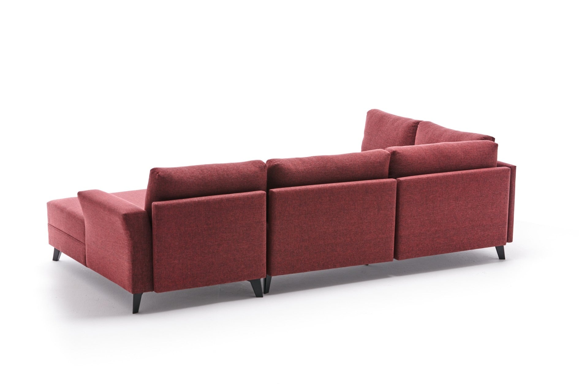Sofá-cama de canto vermelho Claret, 300 cm | Estrutura de madeira FIR, tecido 50% poliéster/linho, fácil de limpar | Espuma 28 DNS, design industrial moderno, perfeito para espaços de convivência