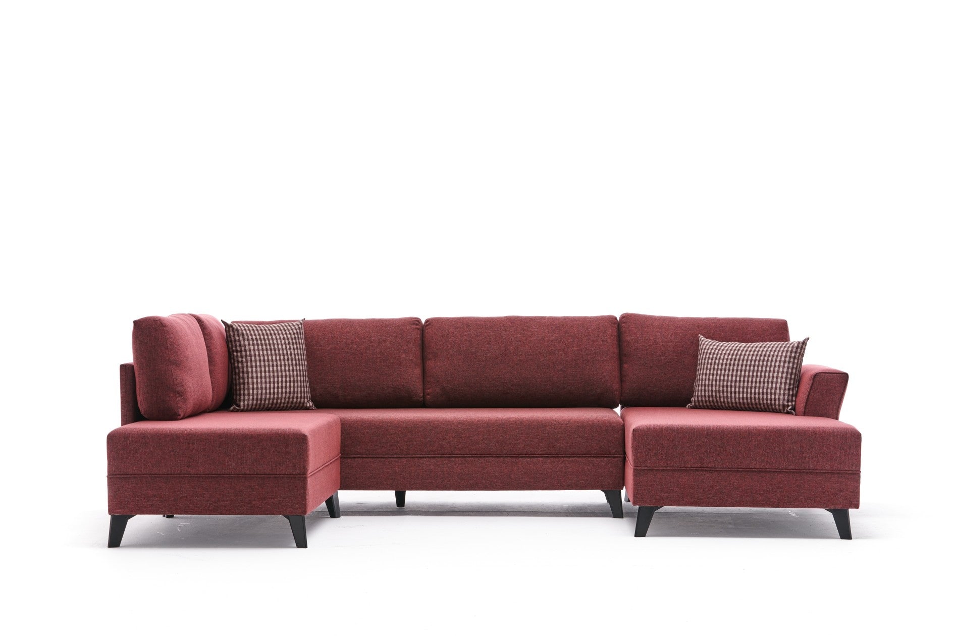 Sofá-cama de canto vermelho Claret, 300 cm | Estrutura de madeira FIR, tecido 50% poliéster/linho, fácil de limpar | Espuma 28 DNS, design industrial moderno, perfeito para espaços de convivência