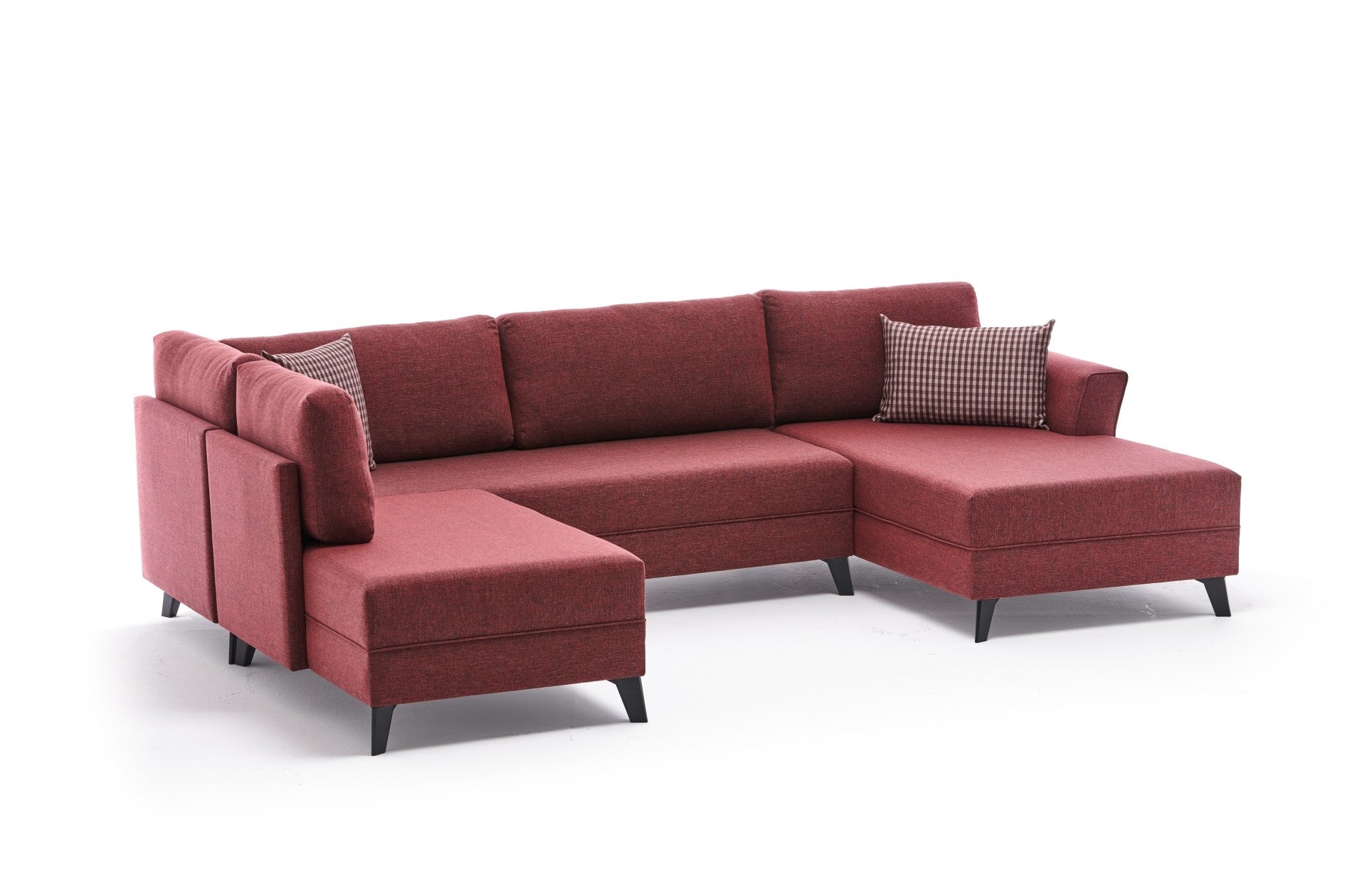 Sofá-cama de canto vermelho Claret, 300 cm | Estrutura de madeira FIR, tecido 50% poliéster/linho, fácil de limpar | Espuma 28 DNS, design industrial moderno, perfeito para espaços de convivência