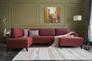 Sofá-cama de canto vermelho Claret, 300 cm | Estrutura de madeira FIR, tecido 50% poliéster/linho | Fácil de limpar, espuma 28 DNS, design industrial moderno, perfeito para espaços de convivência