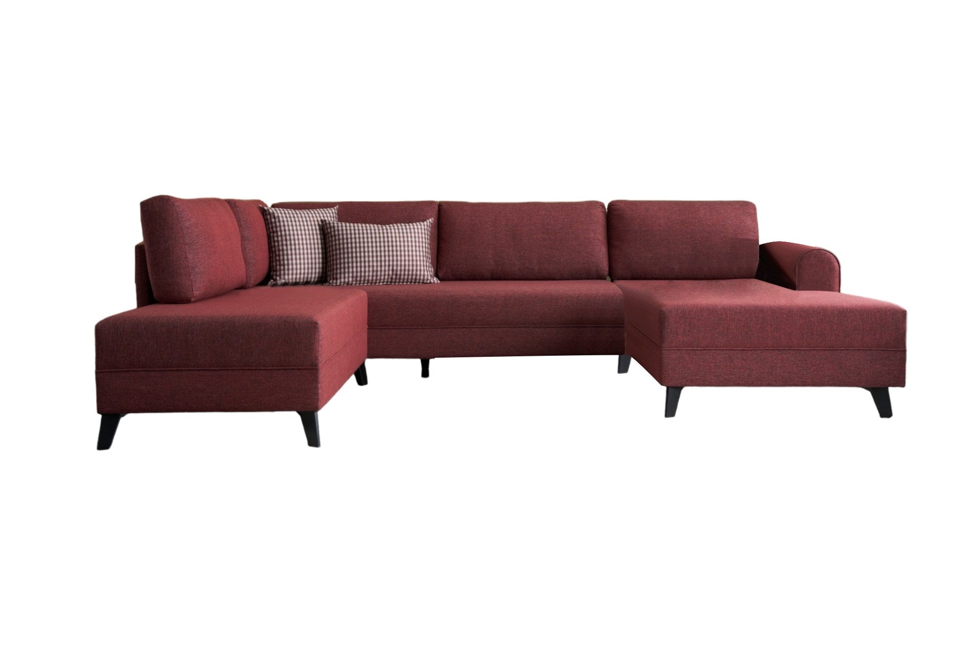 Sofá-cama de canto vermelho Claret, 300 cm | Estrutura de madeira FIR, tecido 50% poliéster/linho | Fácil de limpar, espuma 28 DNS, design industrial moderno, perfeito para espaços de convivência