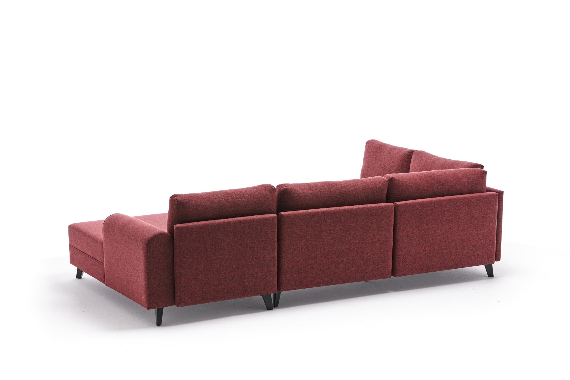 Sofá-cama de canto vermelho Claret, 300 cm | Estrutura de madeira FIR, tecido 50% poliéster/linho | Fácil de limpar, espuma 28 DNS, design industrial moderno, perfeito para espaços de convivência