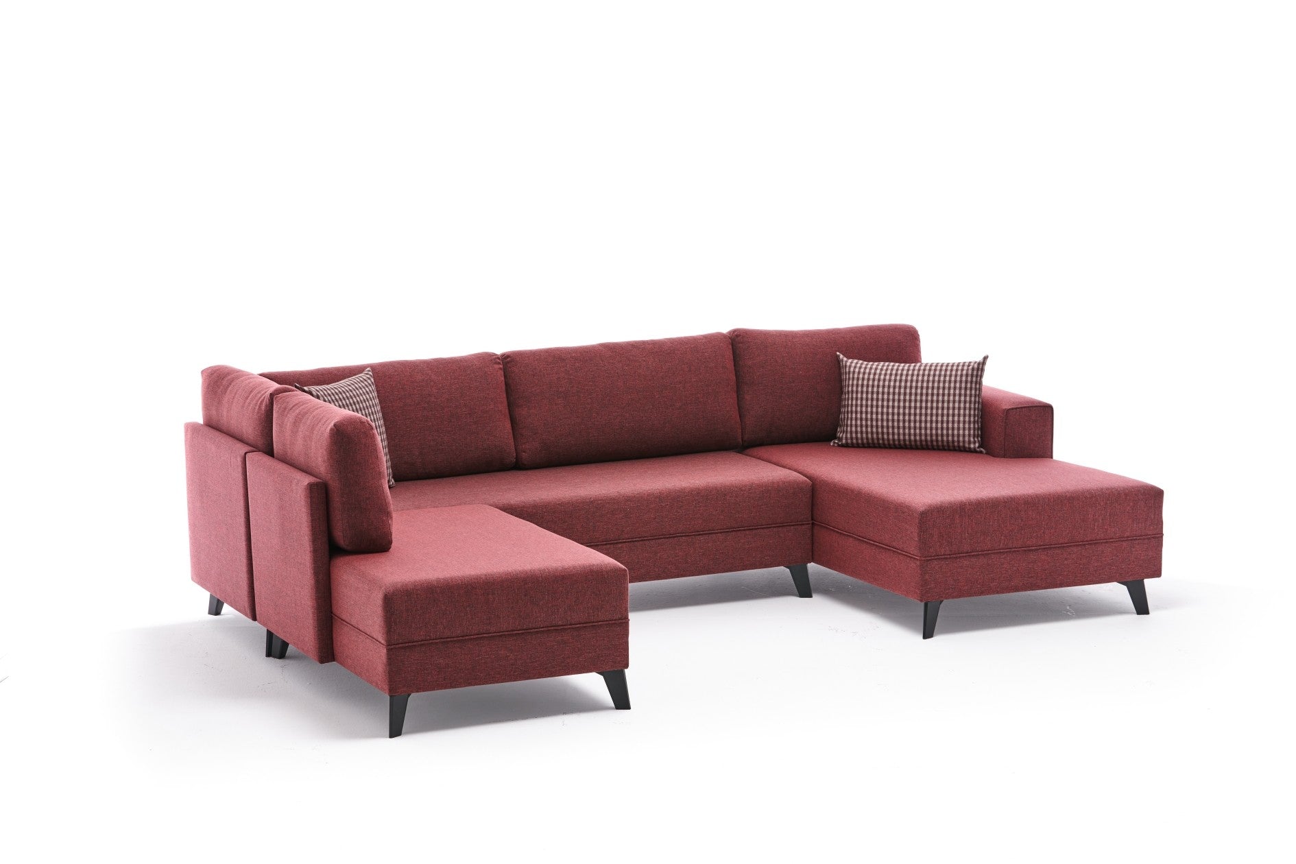 Sofá-cama de canto vermelho Claret, 300 cm | Estrutura de madeira FIR, tecido 50% poliéster/linho, fácil de limpar | Espuma 28 DNS, design industrial moderno, perfeito para espaços de convivência
