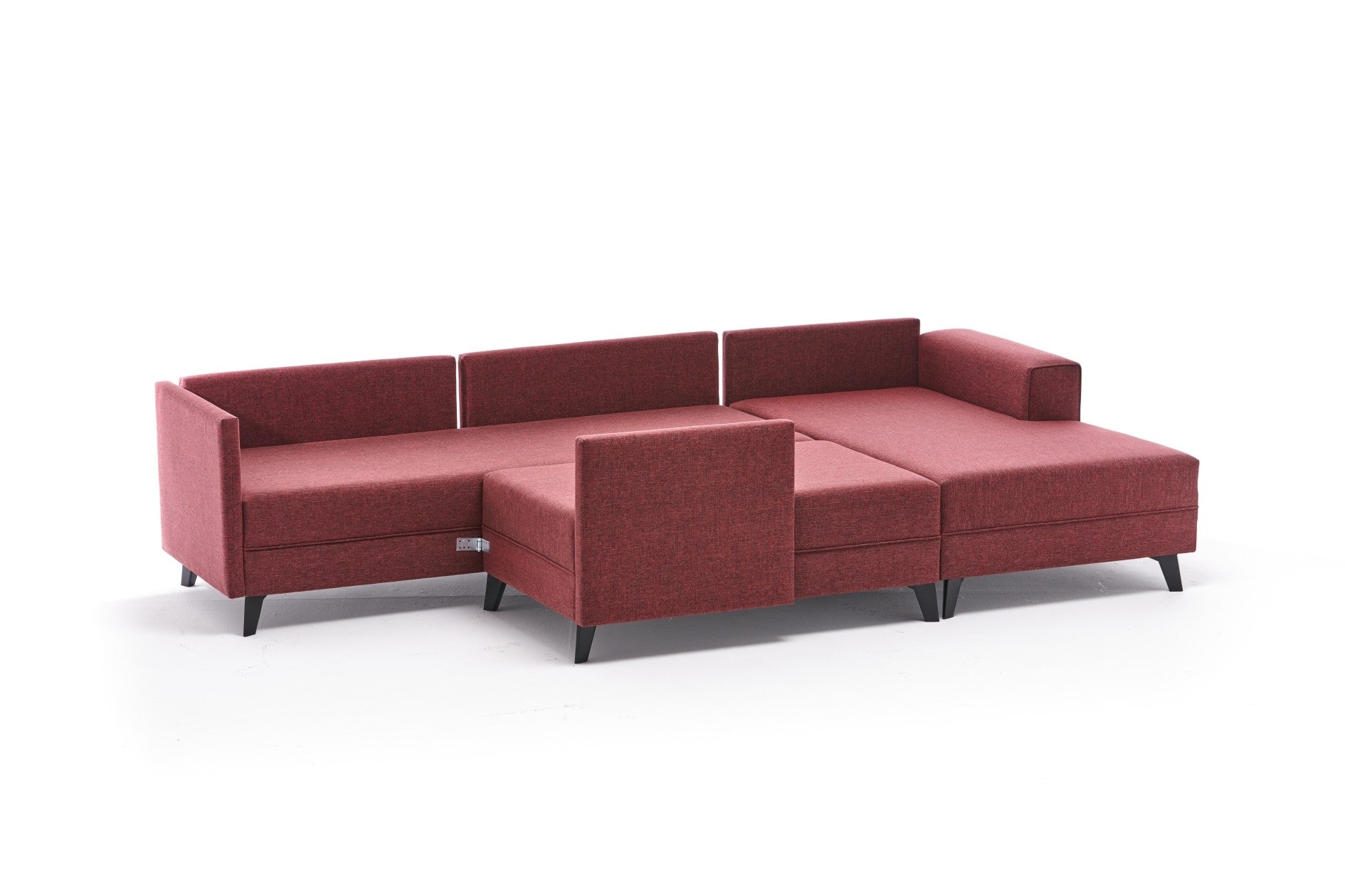 Sofá-cama de canto vermelho Claret, 300 cm | Estrutura de madeira FIR, tecido 50% poliéster/linho, fácil de limpar | Espuma 28 DNS, design industrial moderno, perfeito para espaços de convivência