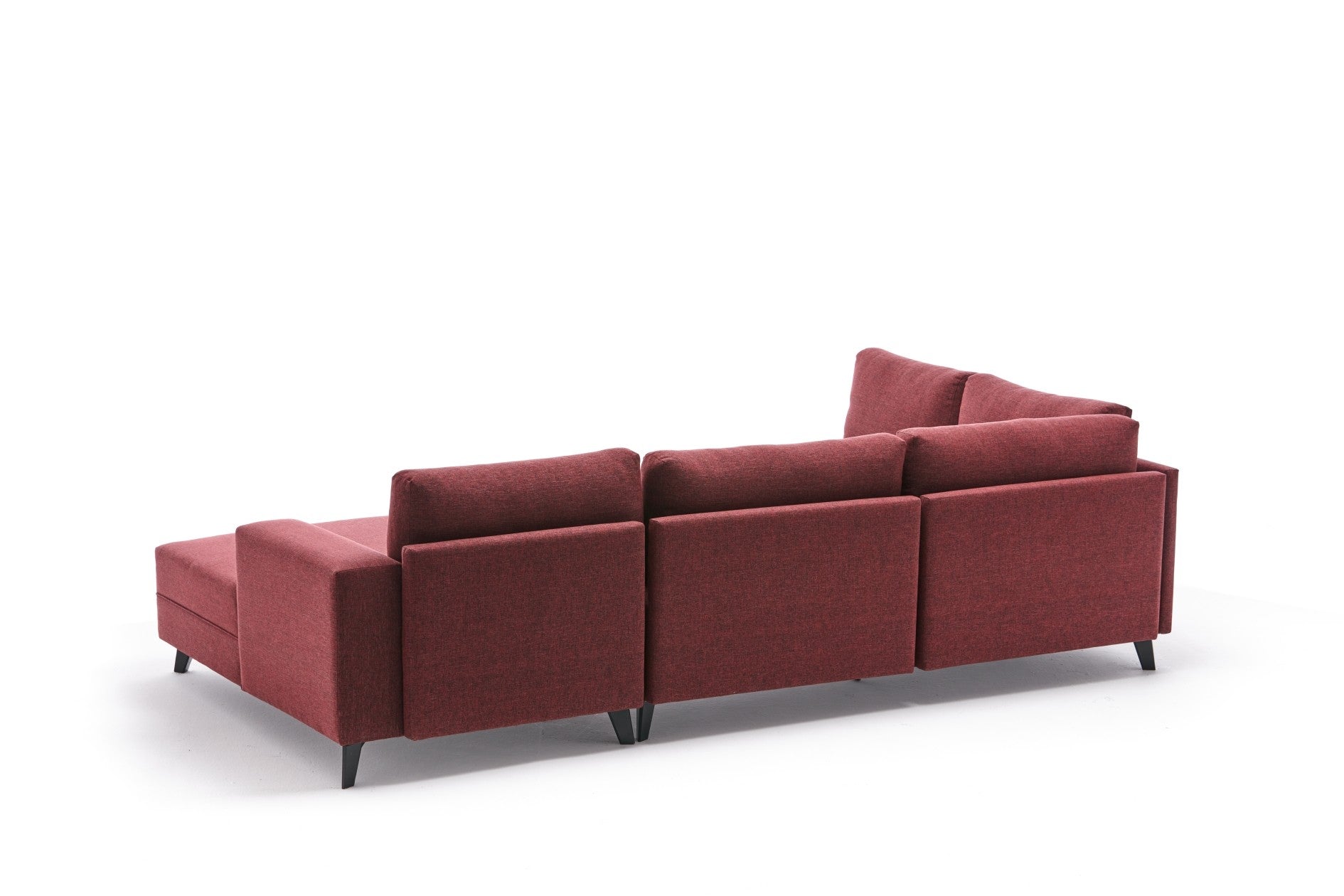 Sofá-cama de canto vermelho Claret, 300 cm | Estrutura de madeira FIR, tecido 50% poliéster/linho, fácil de limpar | Espuma 28 DNS, design industrial moderno, perfeito para espaços de convivência