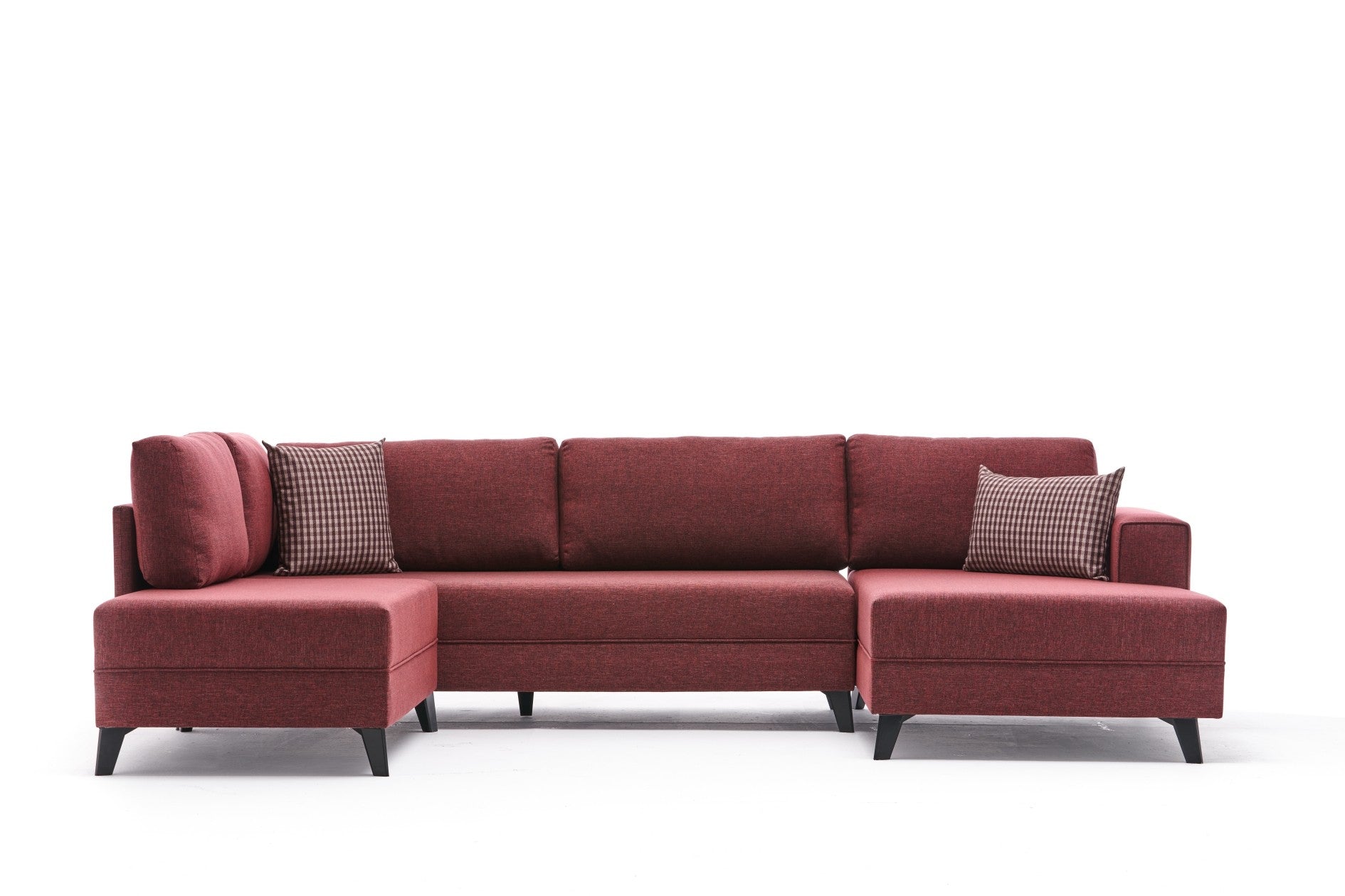 Sofá-cama de canto vermelho Claret, 300 cm | Estrutura de madeira FIR, tecido 50% poliéster/linho, fácil de limpar | Espuma 28 DNS, design industrial moderno, perfeito para espaços de convivência