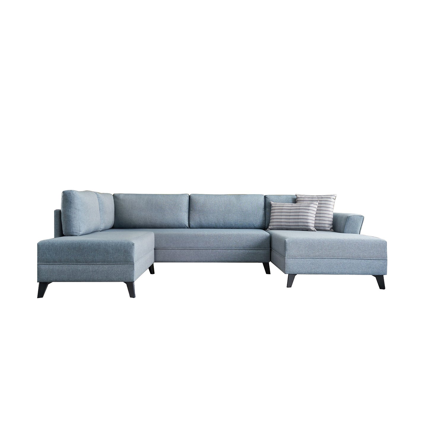 Sofá-cama de canto moderno, tecido azul, 300 cm | Estrutura de madeira de abeto, espuma 28 DNS, fácil de limpar | Perfeito para espaços industriais e escandinavos