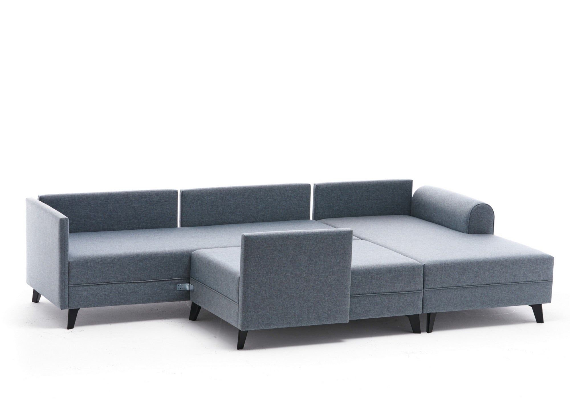 Sofá-cama de canto moderno, tecido azul, 300 cm | Estrutura de madeira de abeto, espuma 28 DNS, fácil de limpar | Perfeito para espaços industriais e escandinavos