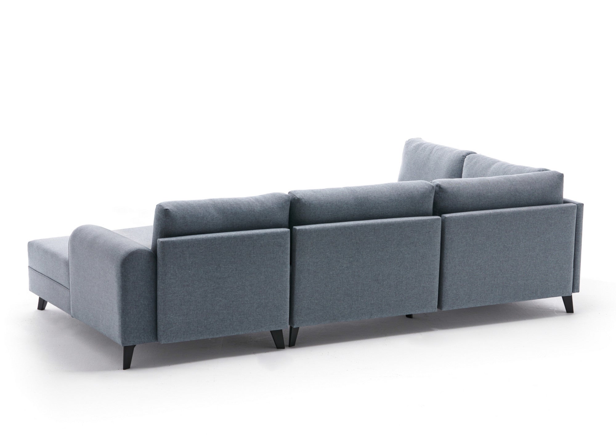Sofá-cama de canto moderno, tecido azul, 300 cm | Estrutura de madeira de abeto, espuma 28 DNS, fácil de limpar | Perfeito para espaços industriais e escandinavos