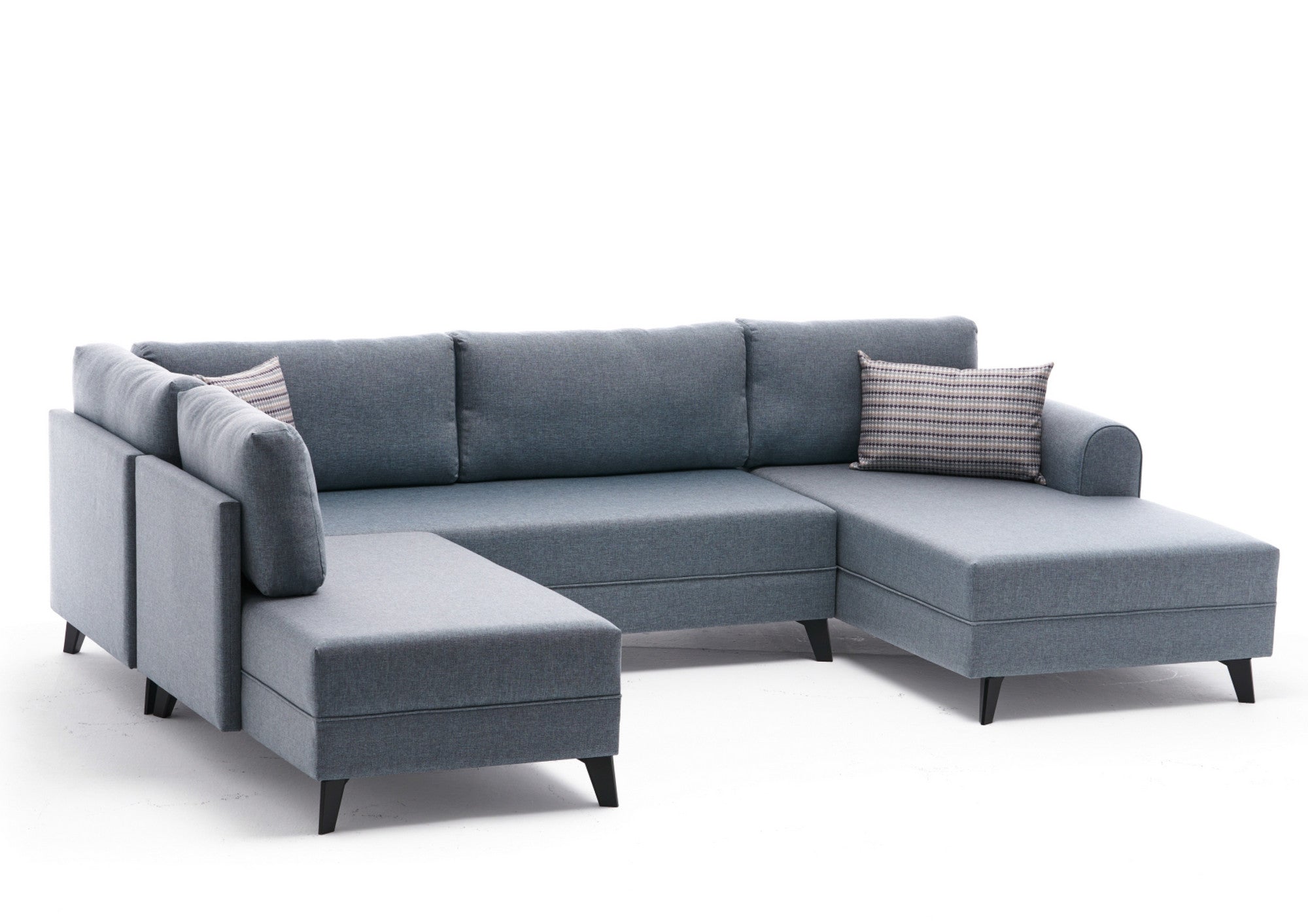 Sofá-cama de canto moderno, tecido azul, 300 cm | Estrutura de madeira de abeto, espuma 28 DNS, fácil de limpar | Perfeito para espaços industriais e escandinavos