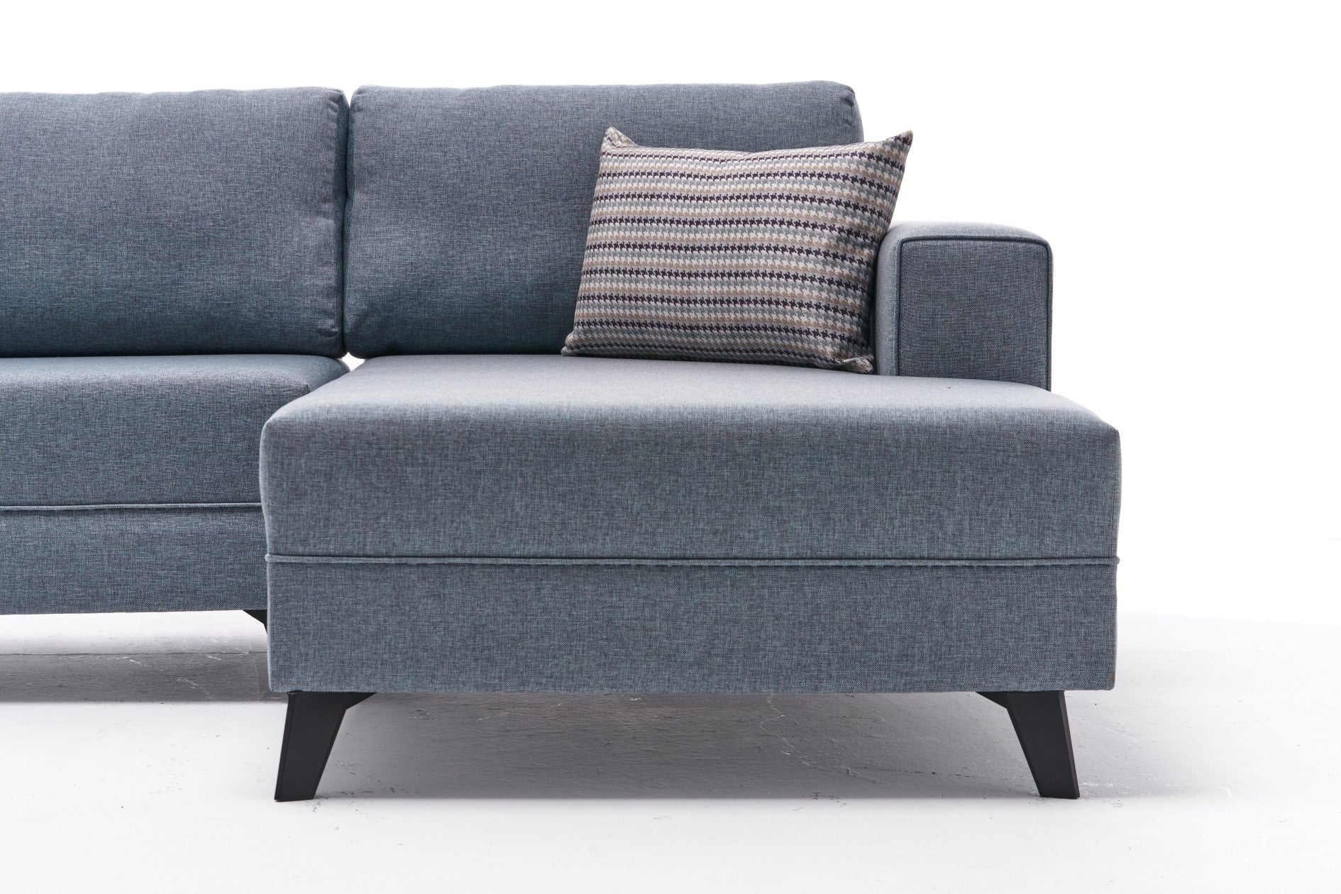 Sofá-cama de canto moderno, tecido azul, 300 cm | Estrutura de madeira de abeto, espuma 28 DNS, fácil de limpar | Perfeito para espaços industriais e escandinavos