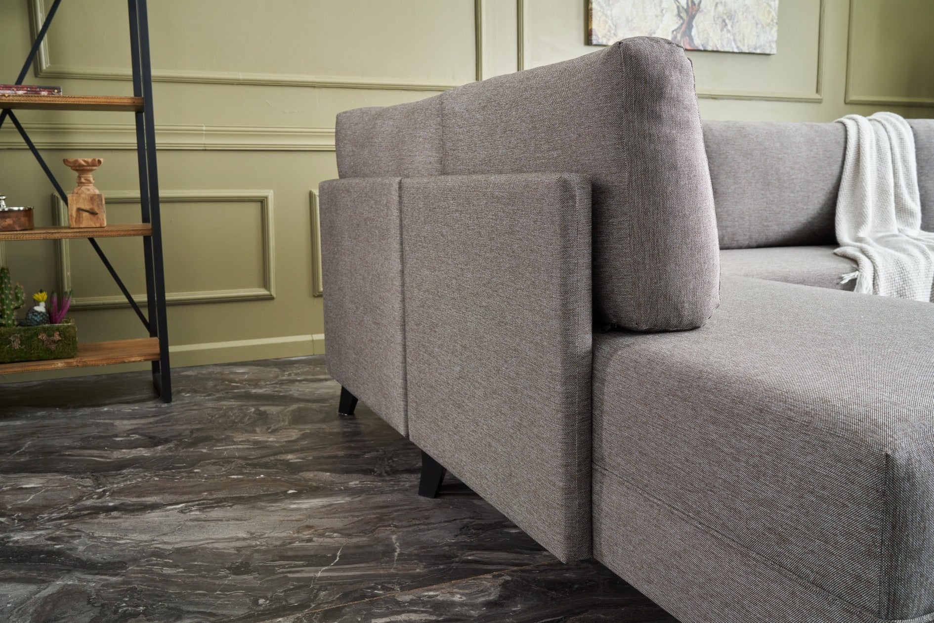 Sofá-cama de canto moderno, marrom, 300 cm | Estrutura de madeira de abeto, tecido 50% poliéster/linho | Fácil de limpar, espuma 28 DNS, perfeito para espaços industriais e escandinavos