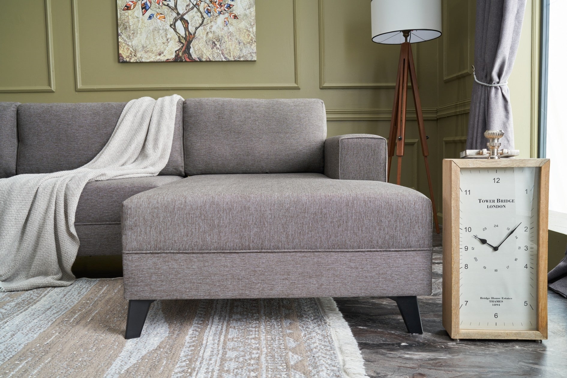 Sofá-cama de canto moderno, marrom, 300 cm | Estrutura de madeira de abeto, tecido 50% poliéster/linho | Fácil de limpar, espuma 28 DNS, perfeito para espaços industriais e escandinavos