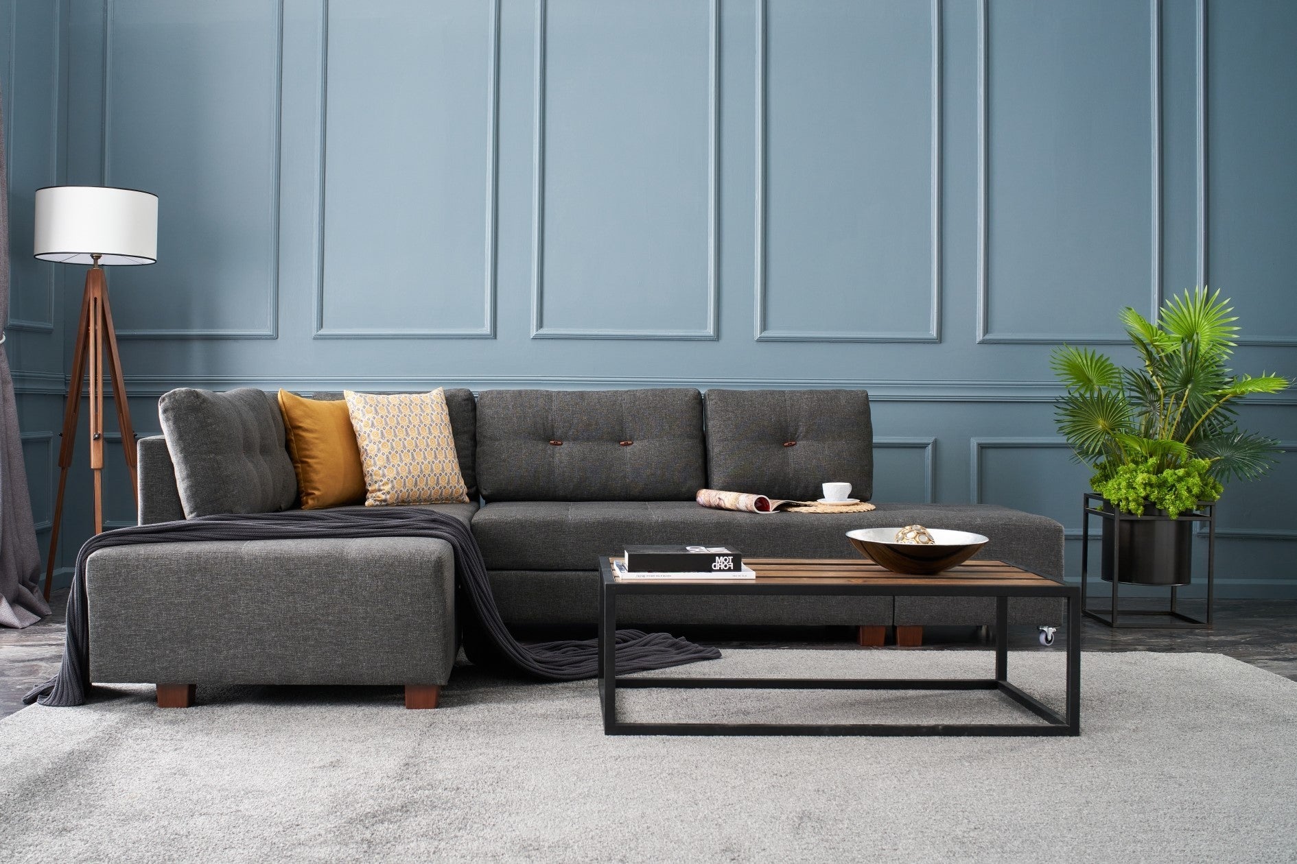Sofá-cama de canto moderno, antracite, 280 cm | 100% poliéster, espuma 32 DNS, fácil de limpar | Design escandinavo elegante, perfeito para salas de estar