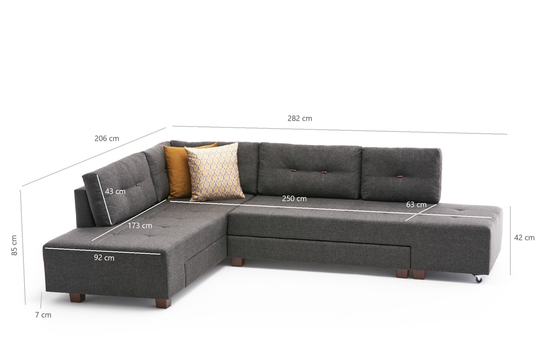 Sofá-cama de canto moderno, antracite, 280 cm | 100% poliéster, espuma 32 DNS, fácil de limpar | Design escandinavo elegante, perfeito para salas de estar