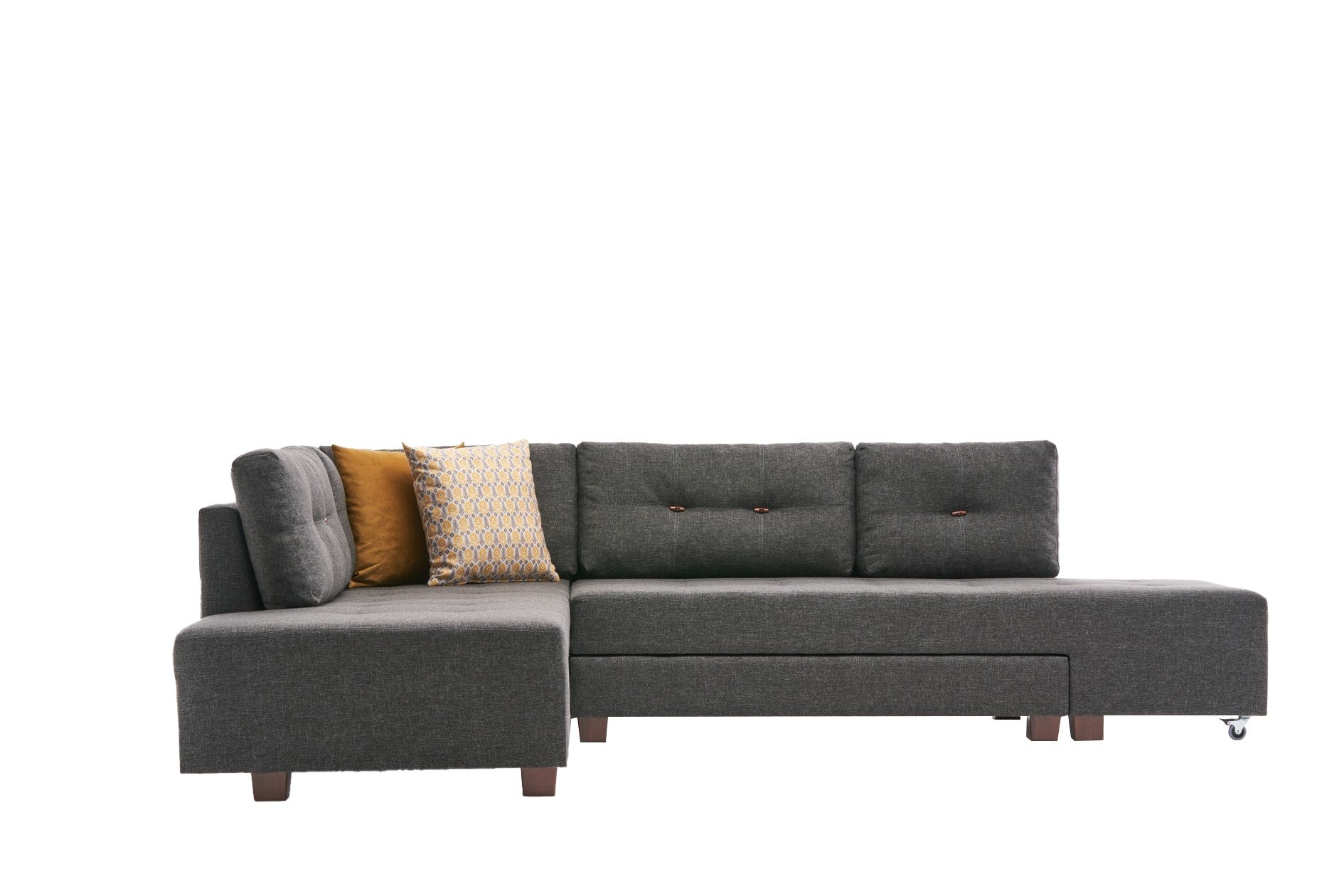 Sofá-cama de canto moderno, antracite, 280 cm | 100% poliéster, espuma 32 DNS, fácil de limpar | Design escandinavo elegante, perfeito para salas de estar