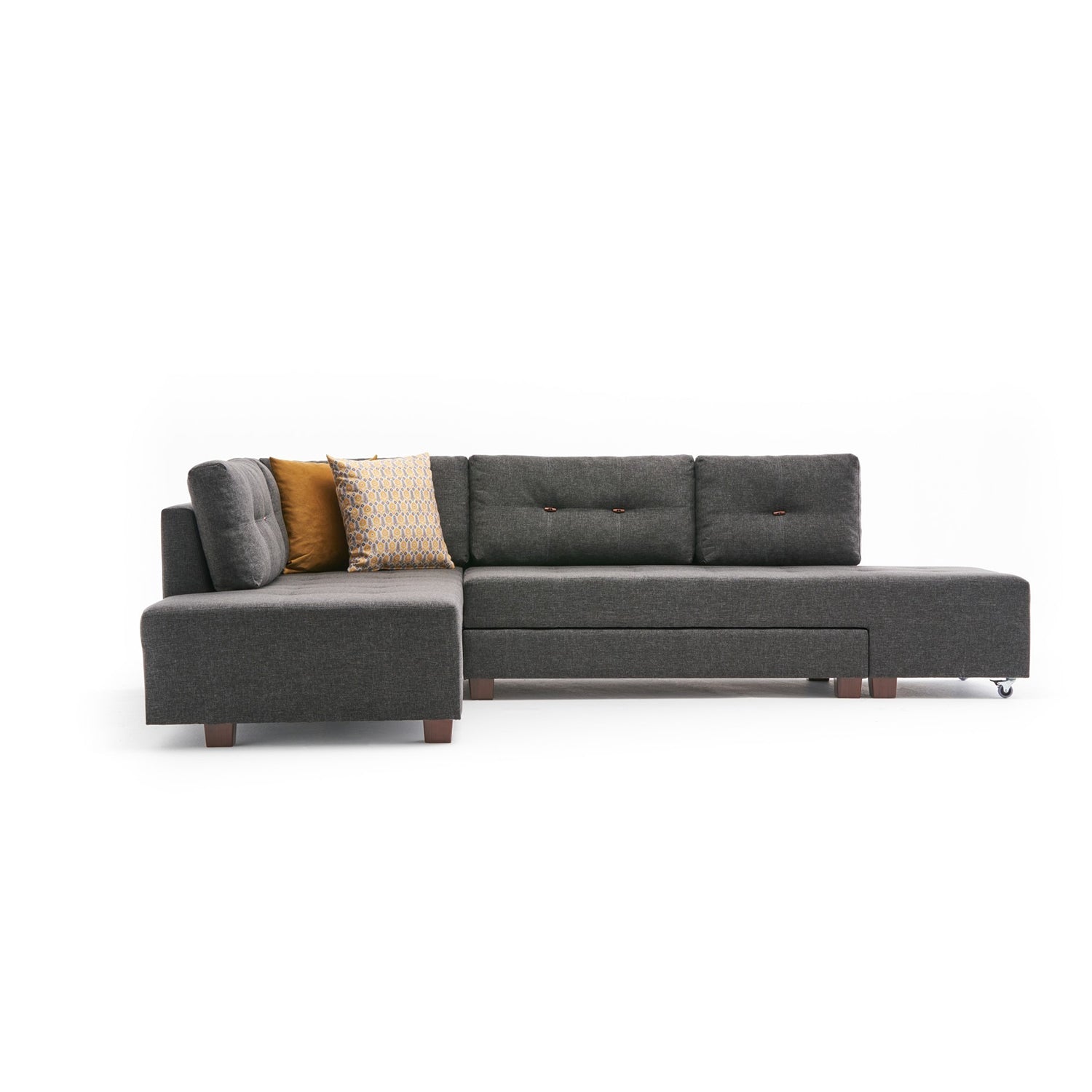 Sofá-cama de canto moderno, antracite, 280 cm | 100% poliéster, espuma 32 DNS, fácil de limpar | Design escandinavo elegante, perfeito para salas de estar