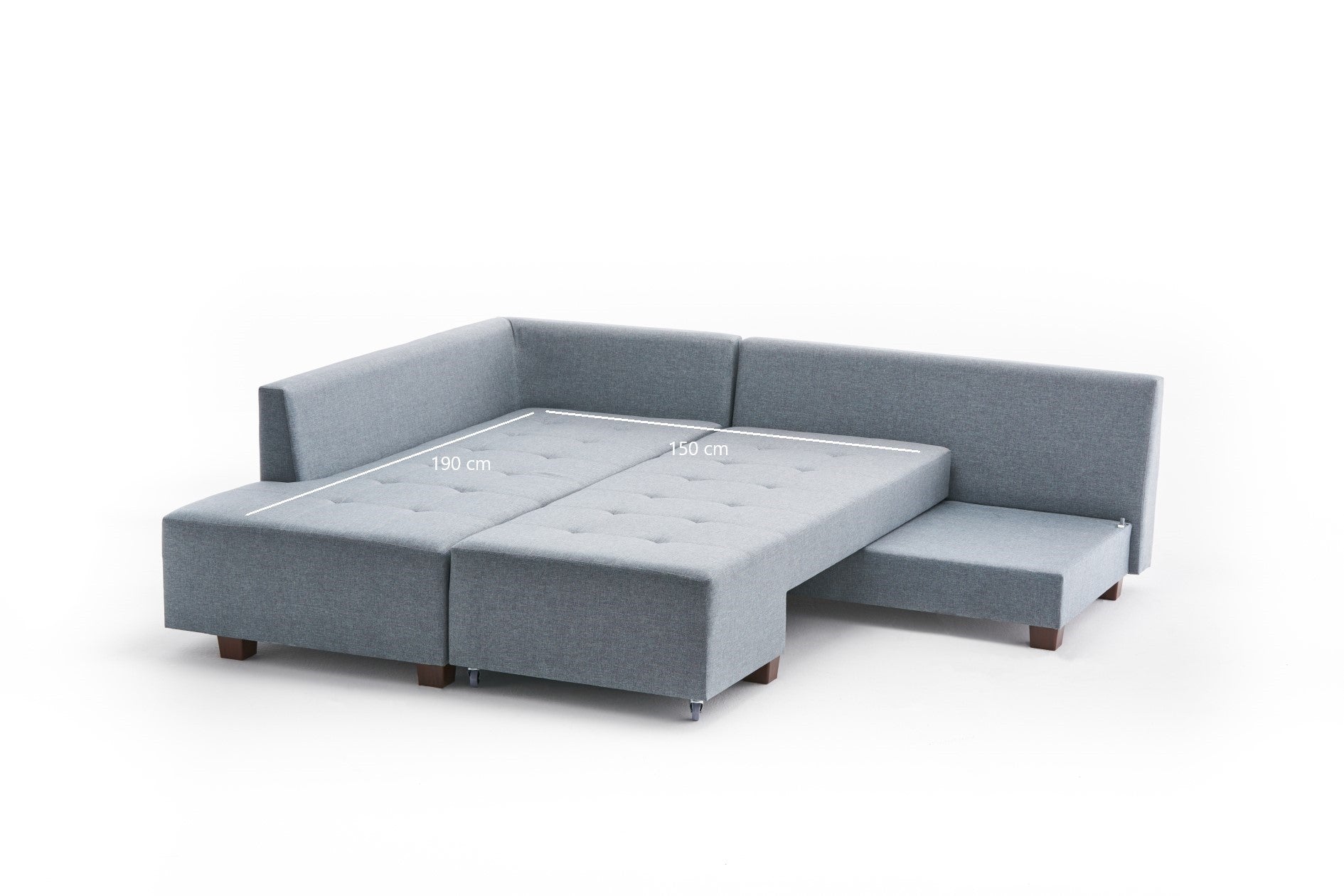 Sofá-cama de canto moderno, azul claro, 280 cm | 100% poliéster, espuma 32 DNS, fácil de limpar | Design escandinavo elegante, perfeito para salas de estar