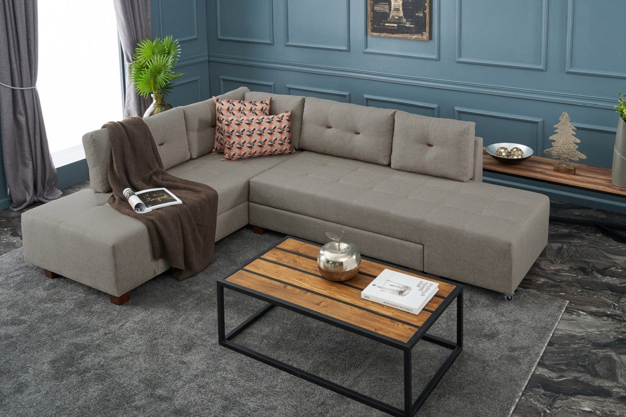 Sofá-cama de canto moderno, creme, 280 cm | 100% poliéster, espuma 32 DNS, fácil de limpar | Design escandinavo elegante, perfeito para salas de estar e espaços de hóspedes