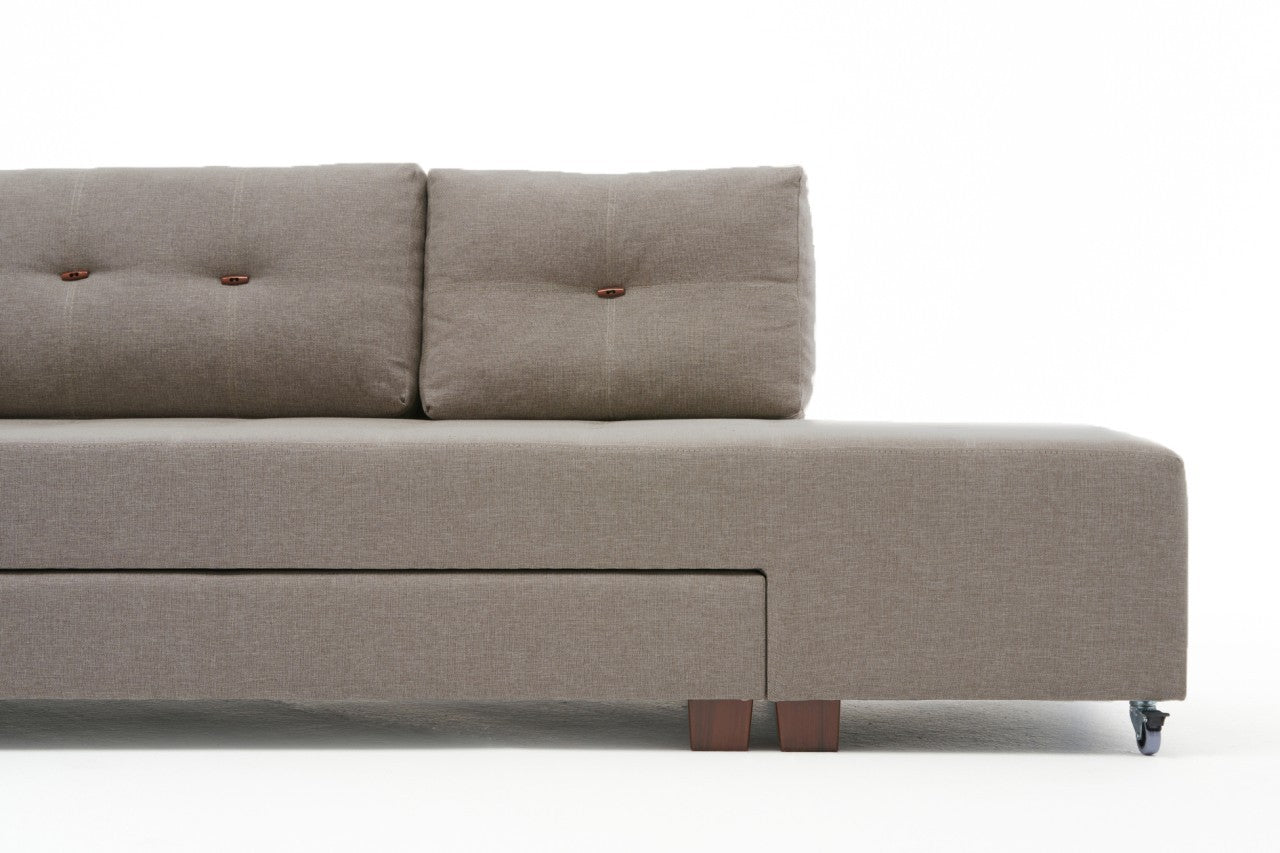 Sofá-cama de canto moderno, creme, 280 cm | 100% poliéster, espuma 32 DNS, fácil de limpar | Design escandinavo elegante, perfeito para salas de estar e espaços de hóspedes
