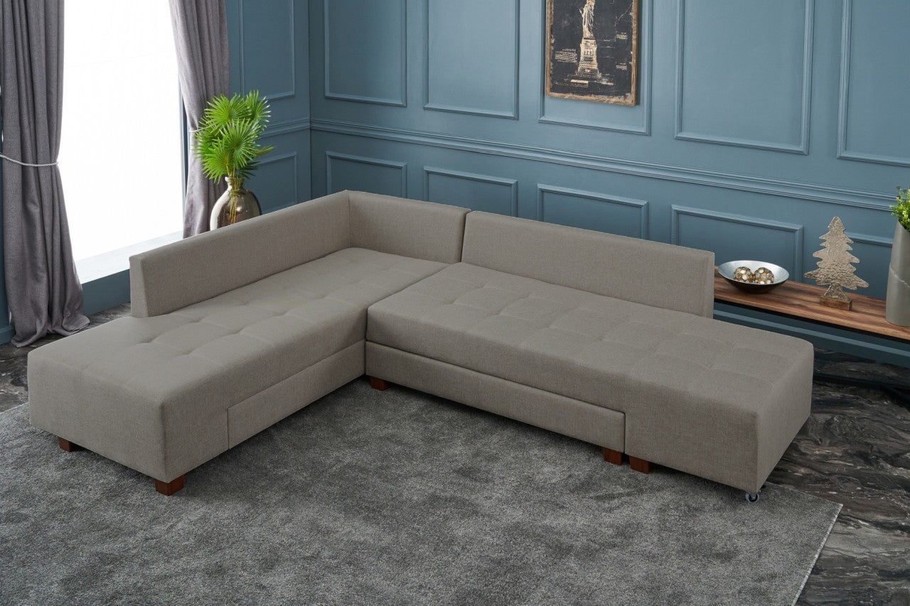 Sofá-cama de canto moderno, creme, 280 cm | 100% poliéster, espuma 32 DNS, fácil de limpar | Design escandinavo elegante, perfeito para salas de estar e espaços de hóspedes