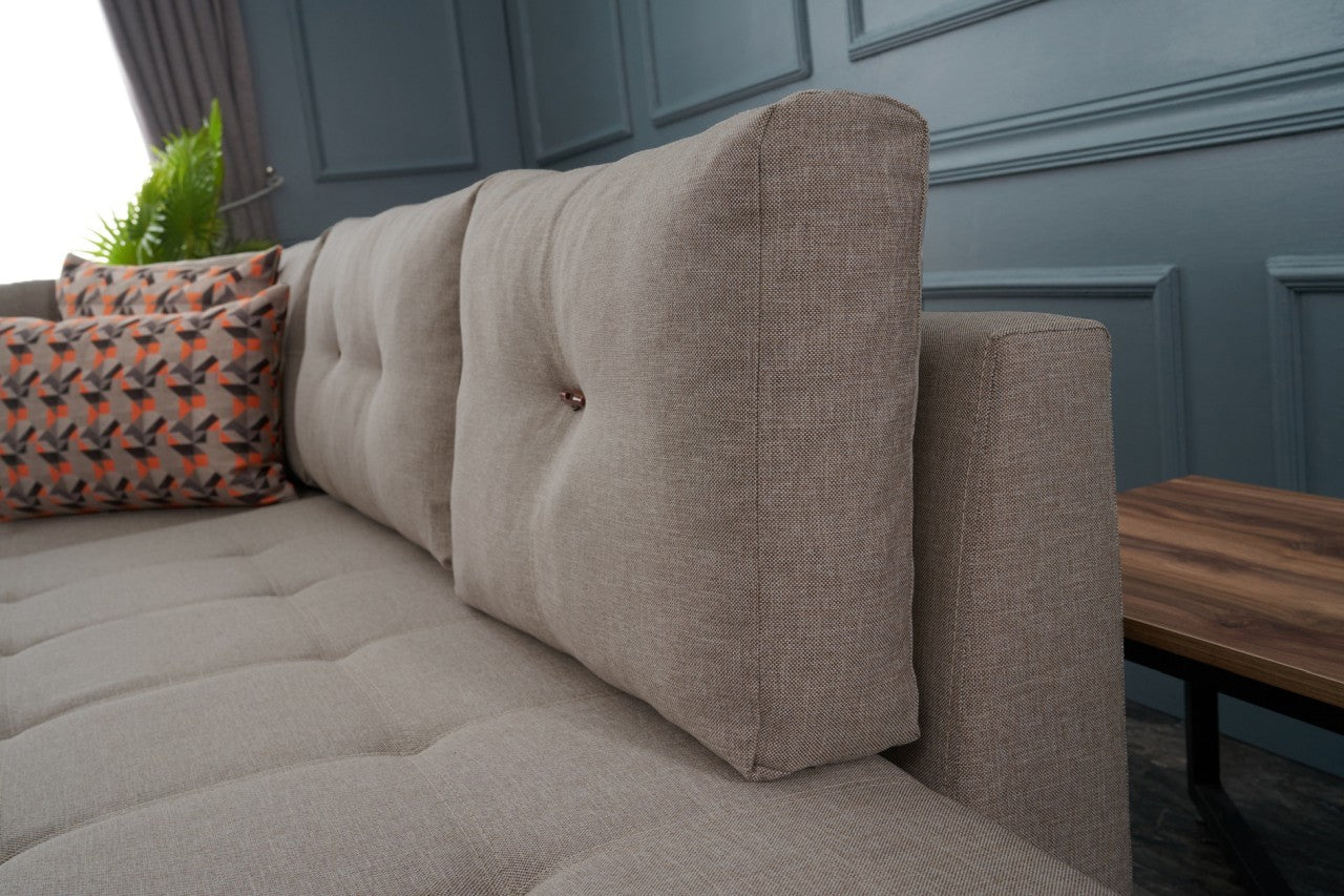 Sofá-cama de canto moderno, creme, 280 cm | 100% poliéster, espuma 32 DNS, fácil de limpar | Design escandinavo elegante, perfeito para salas de estar e espaços de hóspedes