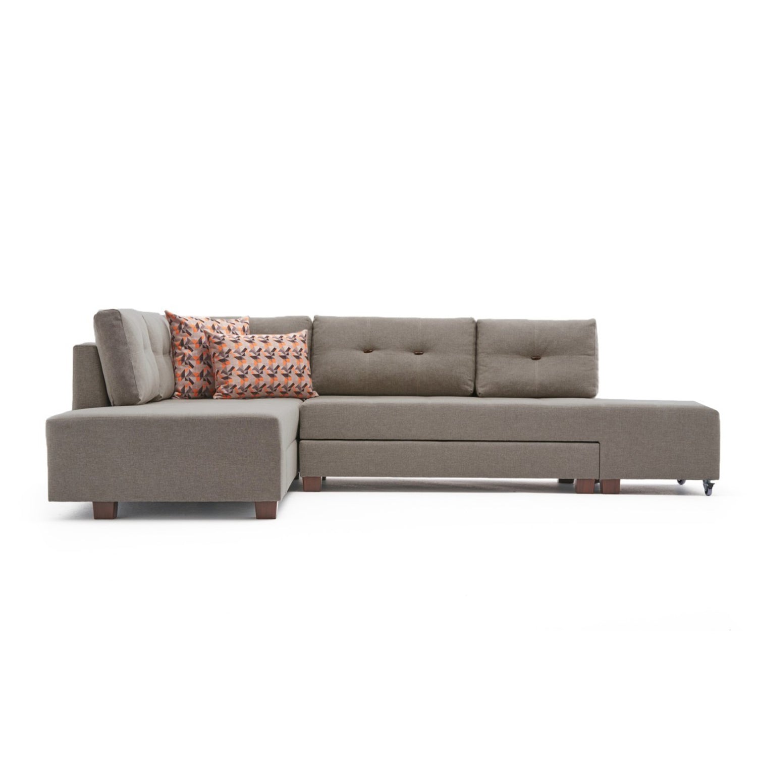 Sofá-cama de canto moderno, creme, 280 cm | 100% poliéster, espuma 32 DNS, fácil de limpar | Design escandinavo elegante, perfeito para salas de estar e espaços de hóspedes