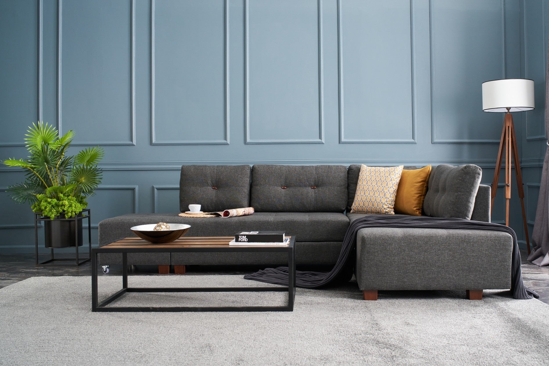 Sofá-cama de canto moderno, antracite, 280 cm | 100% poliéster, espuma 32 DNS, fácil de limpar | Design escandinavo elegante, perfeito para salas de estar