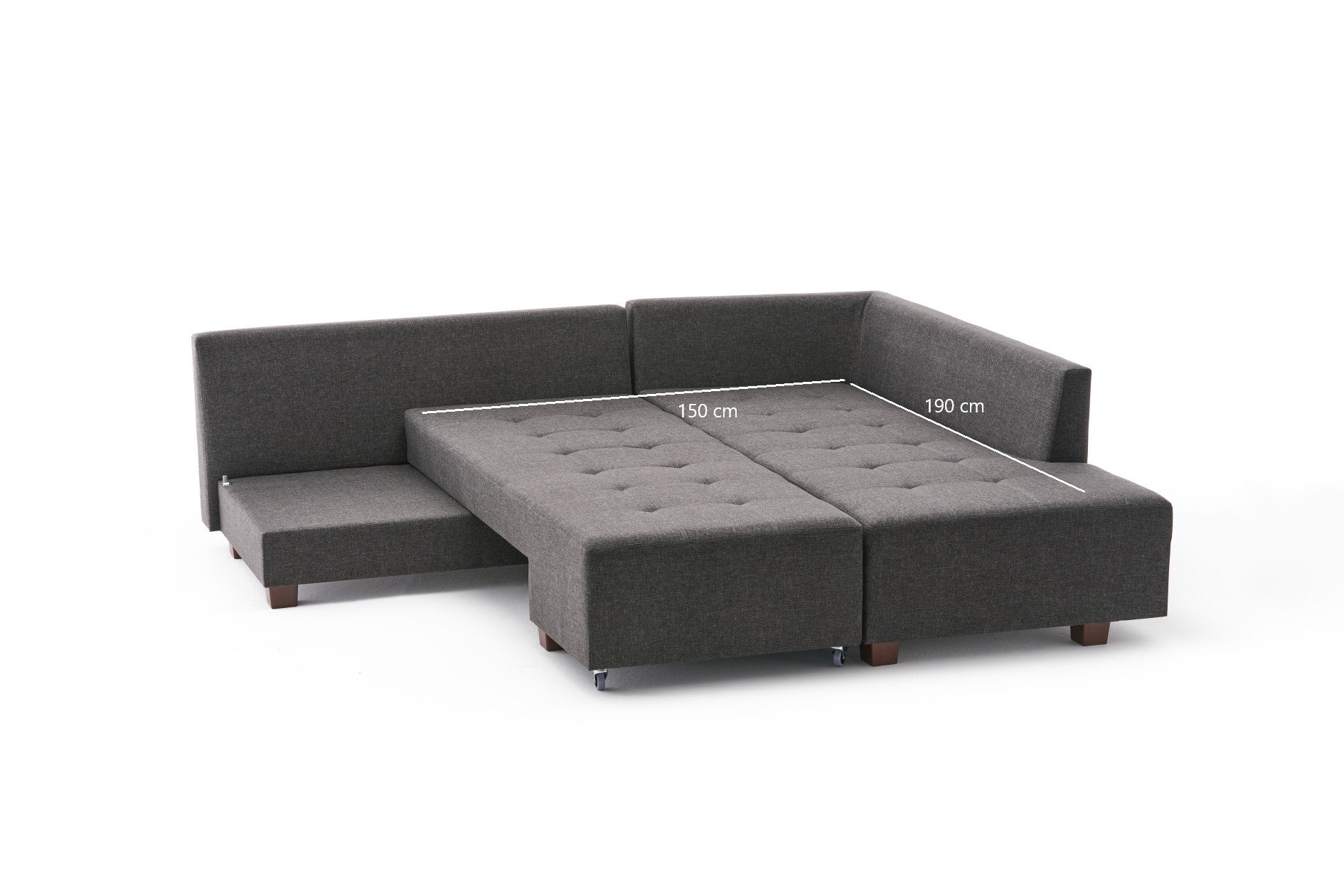 Sofá-cama de canto moderno, antracite, 280 cm | 100% poliéster, espuma 32 DNS, fácil de limpar | Design escandinavo elegante, perfeito para salas de estar