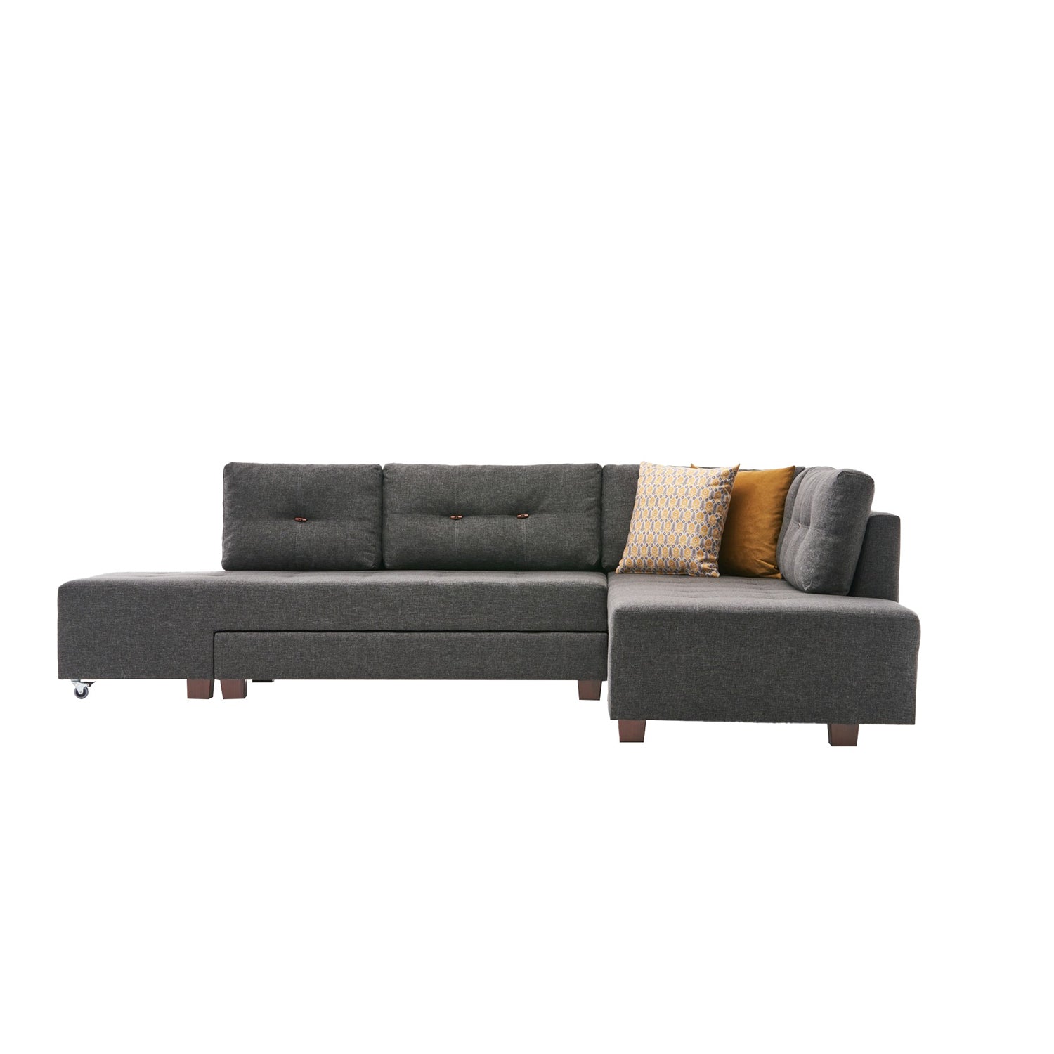 Sofá-cama de canto moderno, antracite, 280 cm | 100% poliéster, espuma 32 DNS, fácil de limpar | Design escandinavo elegante, perfeito para salas de estar