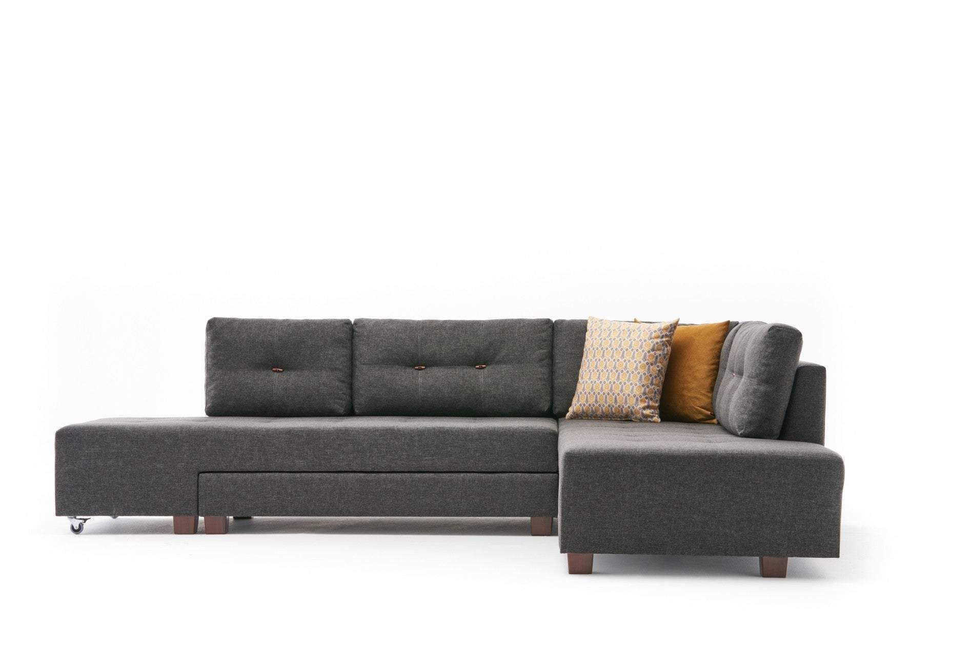 Sofá-cama de canto moderno, antracite, 280 cm | 100% poliéster, espuma 32 DNS, fácil de limpar | Design escandinavo elegante, perfeito para salas de estar