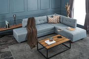 Sofá-cama de canto moderno, azul claro, 280 cm | 100% poliéster, espuma 32 DNS, fácil de limpar | Design escandinavo elegante, perfeito para salas de estar