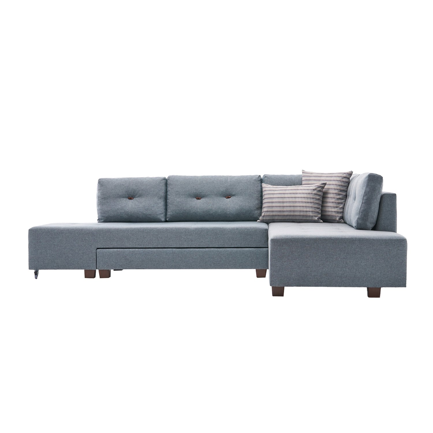 Sofá-cama de canto moderno, azul claro, 280 cm | 100% poliéster, espuma 32 DNS, fácil de limpar | Design escandinavo elegante, perfeito para salas de estar