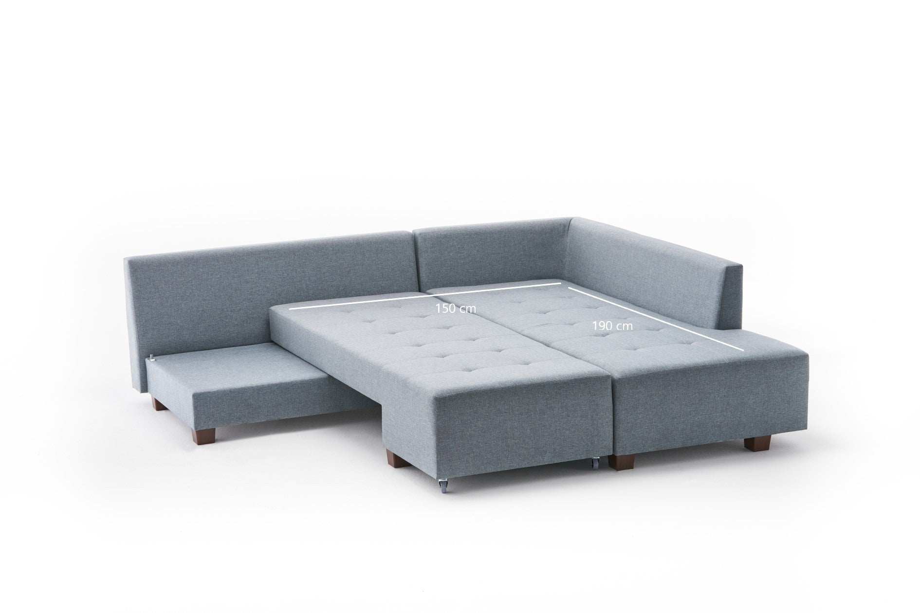 Sofá-cama de canto moderno, azul claro, 280 cm | 100% poliéster, espuma 32 DNS, fácil de limpar | Design escandinavo elegante, perfeito para salas de estar