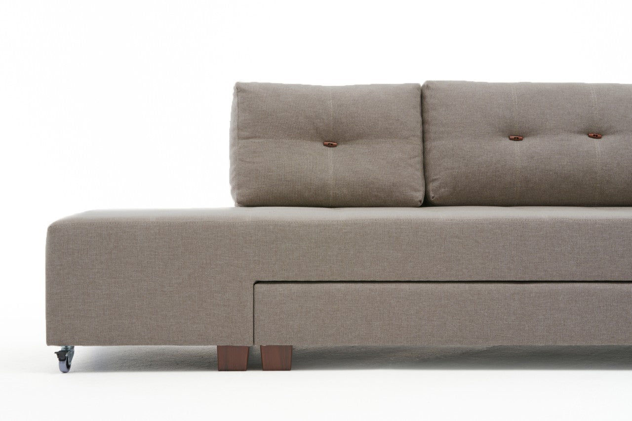 Sofá-cama de canto moderno, creme, 280 cm | 100% poliéster, espuma 32 DNS, fácil de limpar | Design escandinavo elegante, perfeito para salas de estar e espaços de hóspedes