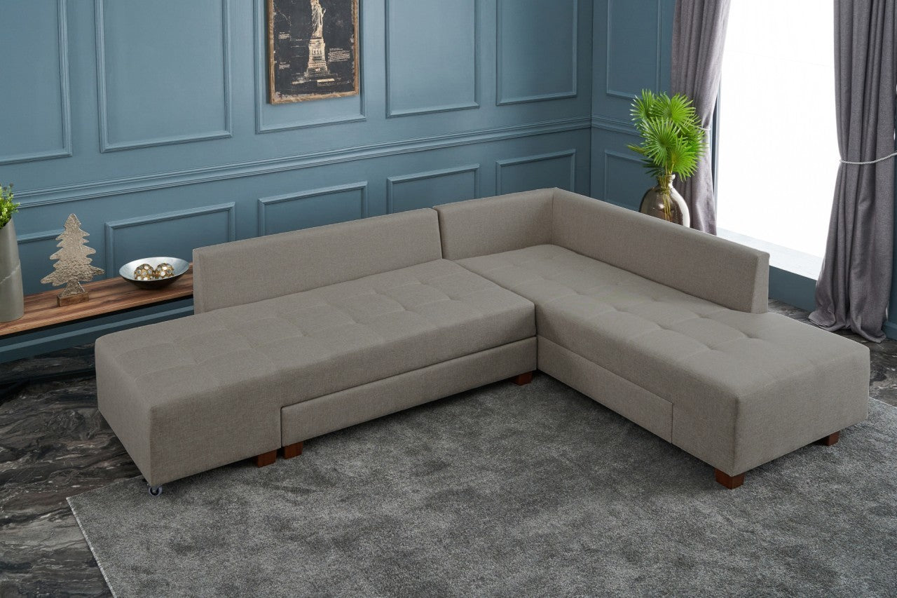 Sofá-cama de canto moderno, creme, 280 cm | 100% poliéster, espuma 32 DNS, fácil de limpar | Design escandinavo elegante, perfeito para salas de estar e espaços de hóspedes