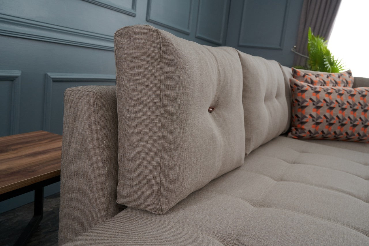 Sofá-cama de canto moderno, creme, 280 cm | 100% poliéster, espuma 32 DNS, fácil de limpar | Design escandinavo elegante, perfeito para salas de estar e espaços de hóspedes