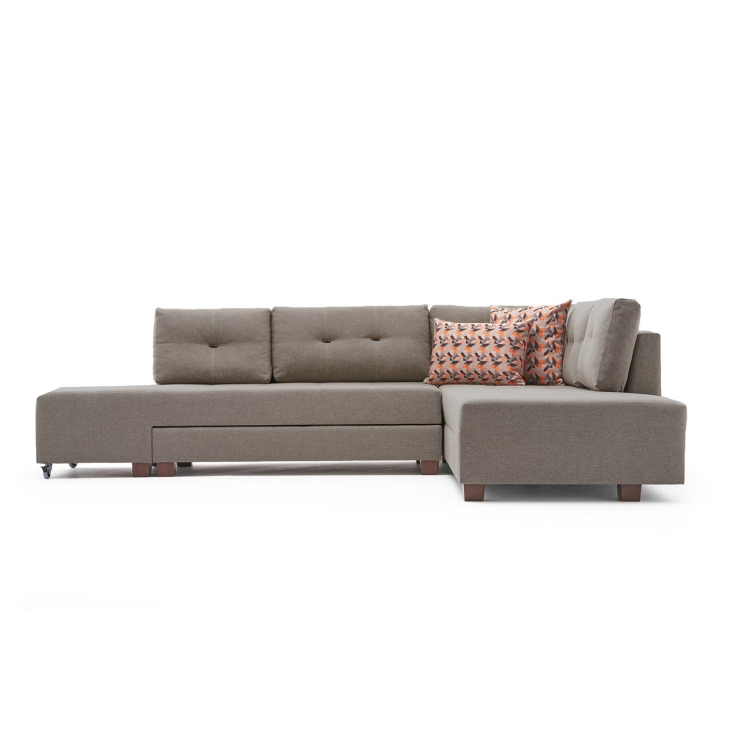 Sofá-cama de canto moderno, creme, 280 cm | 100% poliéster, espuma 32 DNS, fácil de limpar | Design escandinavo elegante, perfeito para salas de estar e espaços de hóspedes