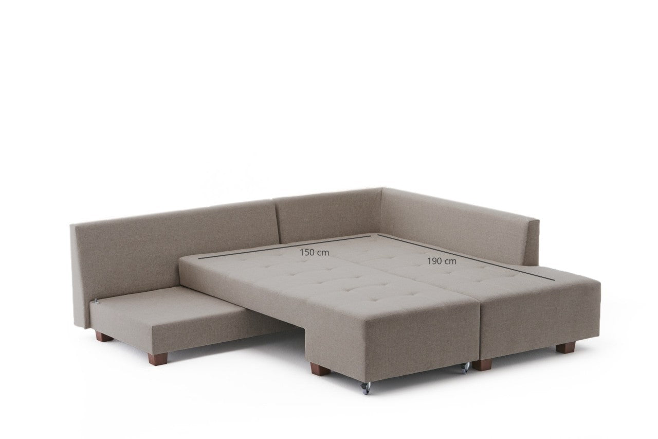 Sofá-cama de canto moderno, creme, 280 cm | 100% poliéster, espuma 32 DNS, fácil de limpar | Design escandinavo elegante, perfeito para salas de estar e espaços de hóspedes