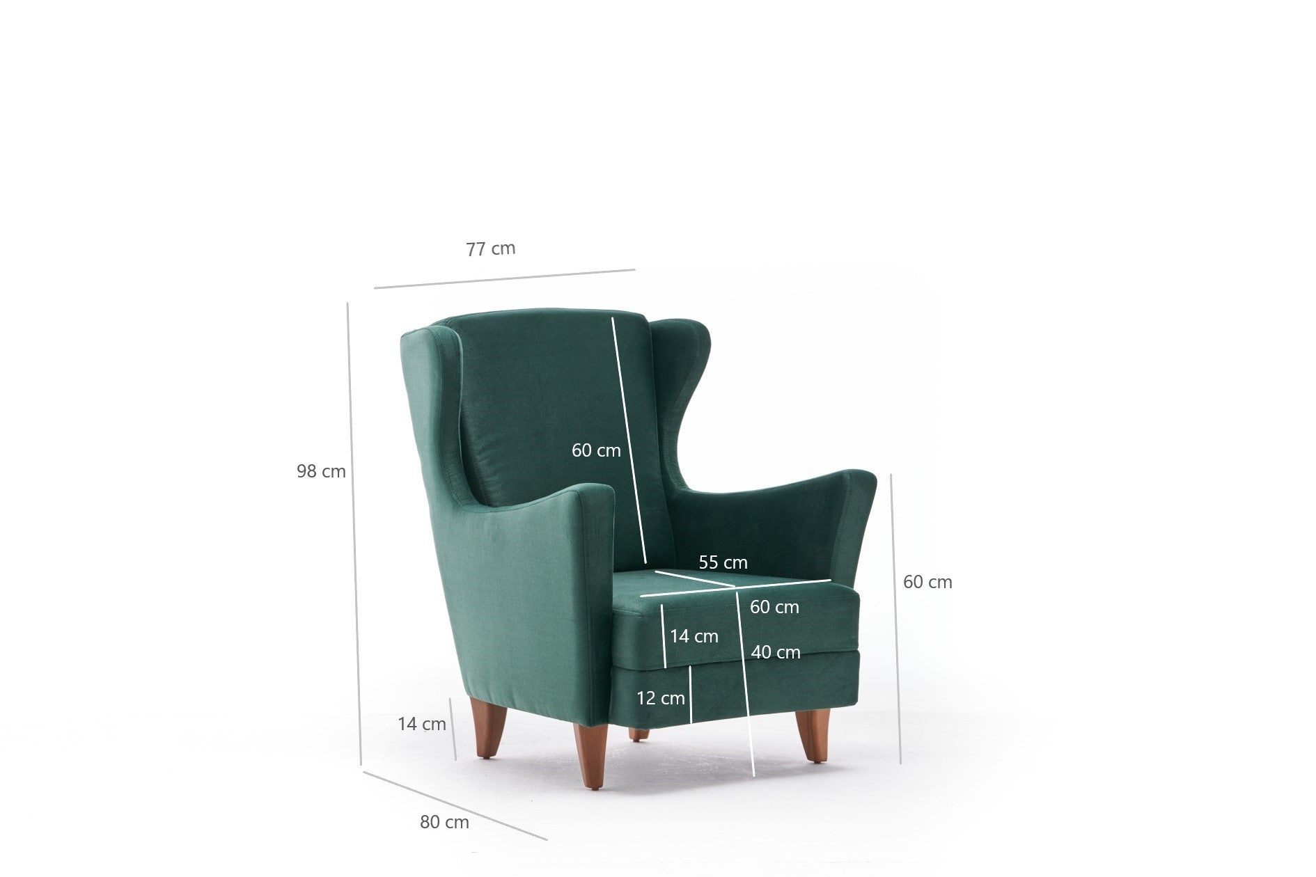 Poltrona Elegante – 77x98x80 cm – Verde – Madeira de Faia e Veludo 100% Poliéster