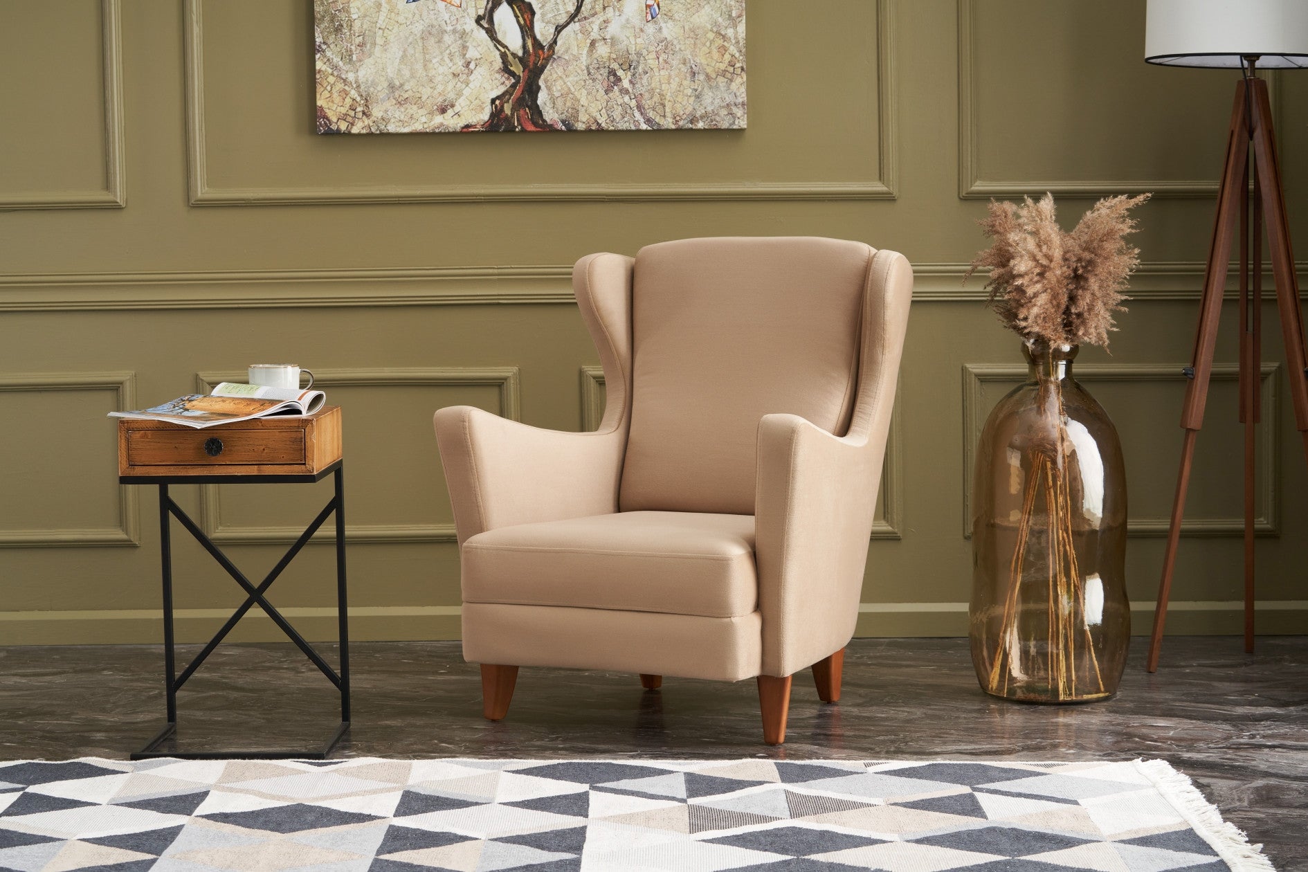 Poltrona Elegante – 77 cm L x 98 cm A x 80 cm P – Creme – Veludo 100% poliéster
