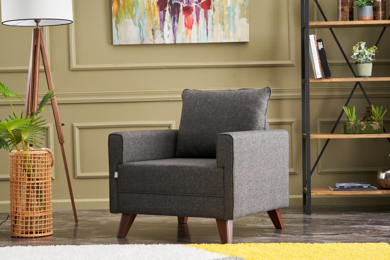 Sofá moderno de 1 lugar, antracite, 82 x 85 x 81 cm | Estrutura em madeira de abeto e MDF, 100% poliéster, tecido fácil de limpar | Design escandinavo elegante para residências e hotéis