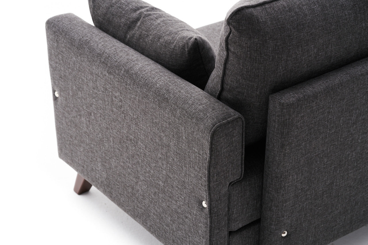 Sofá moderno de 1 lugar, antracite, 82 x 85 x 81 cm | Estrutura em madeira de abeto e MDF, 100% poliéster, tecido fácil de limpar | Design escandinavo elegante para residências e hotéis